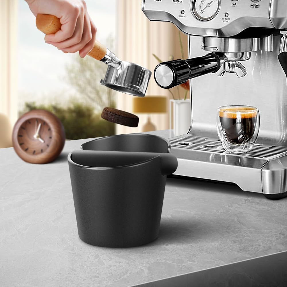 CAFEMASY Espresso Coffee Knock Box - Compact Barista ABS Coffee Grounds Bin with Detachable Knock Bar for Easy Waste Disposal - Perfect for Home & Professional Espresso Machines (Black)