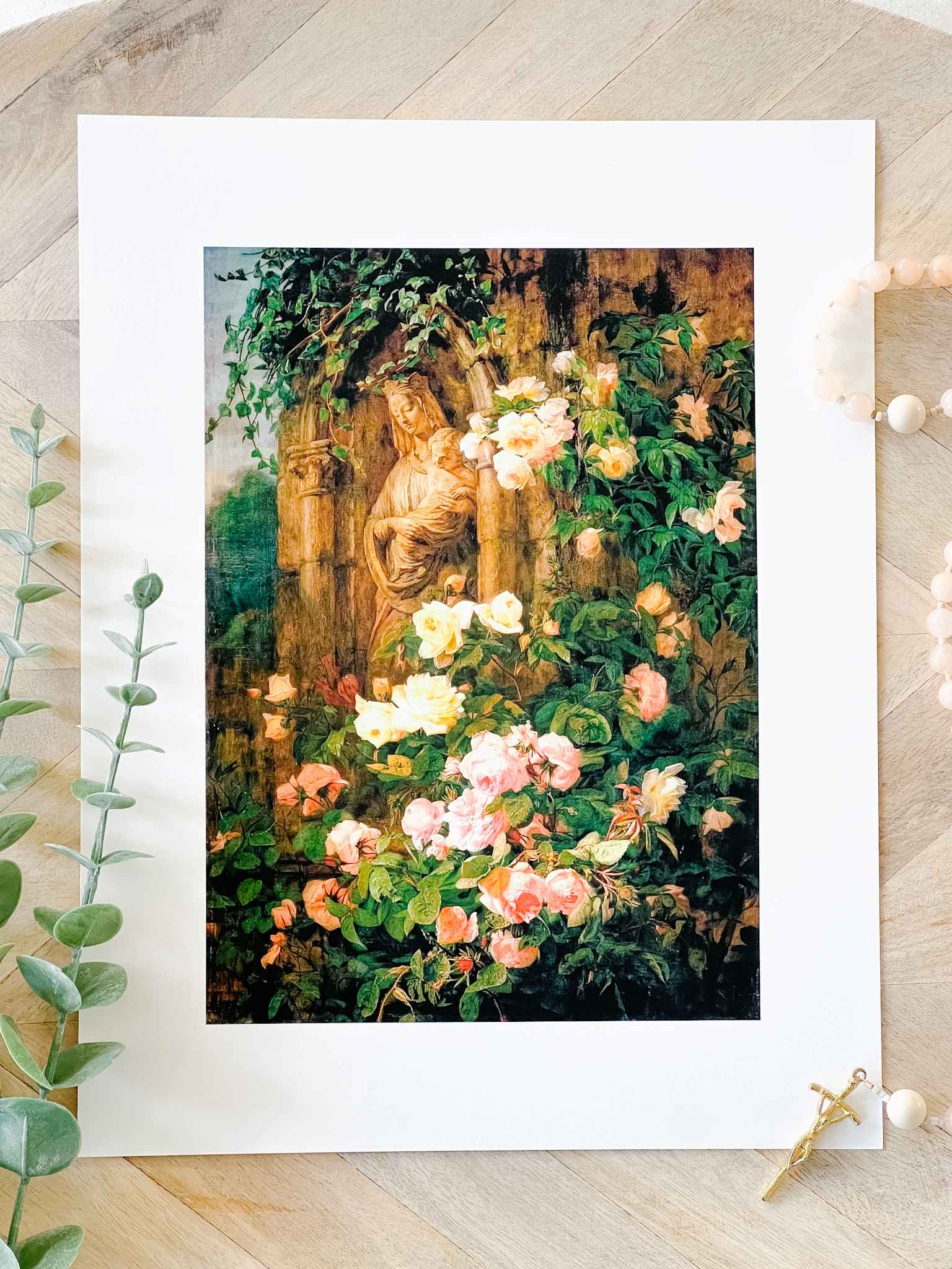Our Lady of the Roses Wall Art Print - Religious Home Decor for Catholic Devotion & Prayer Room Inspiration
