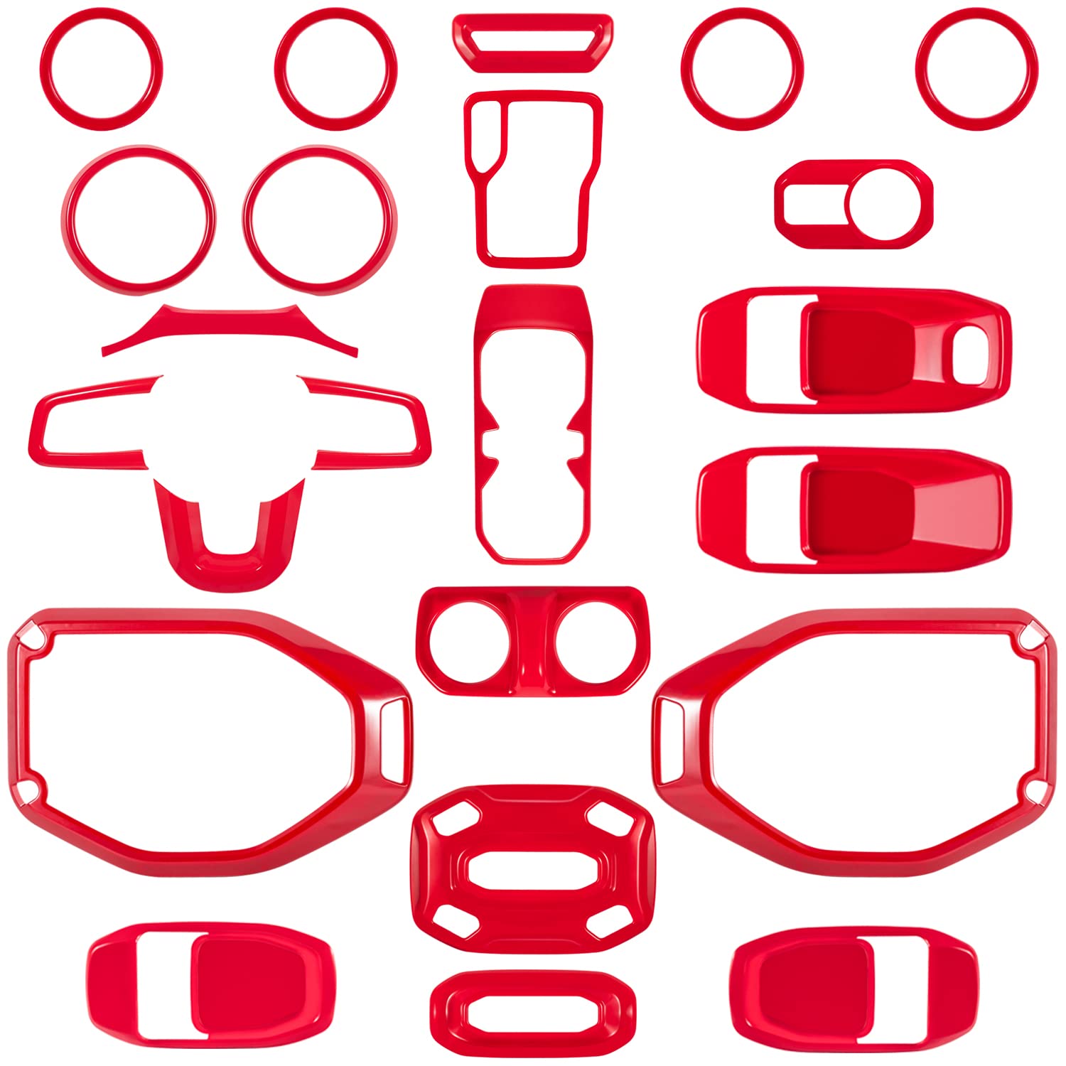 23PCS Full Interior Trim Kit for Jeep Wrangler JL JLU & Gladiator JT (2018-2023) - Steering Wheel, Door Handles, AC Vents, Cup Holders, Reading Lights, Headlight Switch Covers - Red Accent Upgrade - Perfect for Off-Road Enthusiasts & Custom Car Modifications
