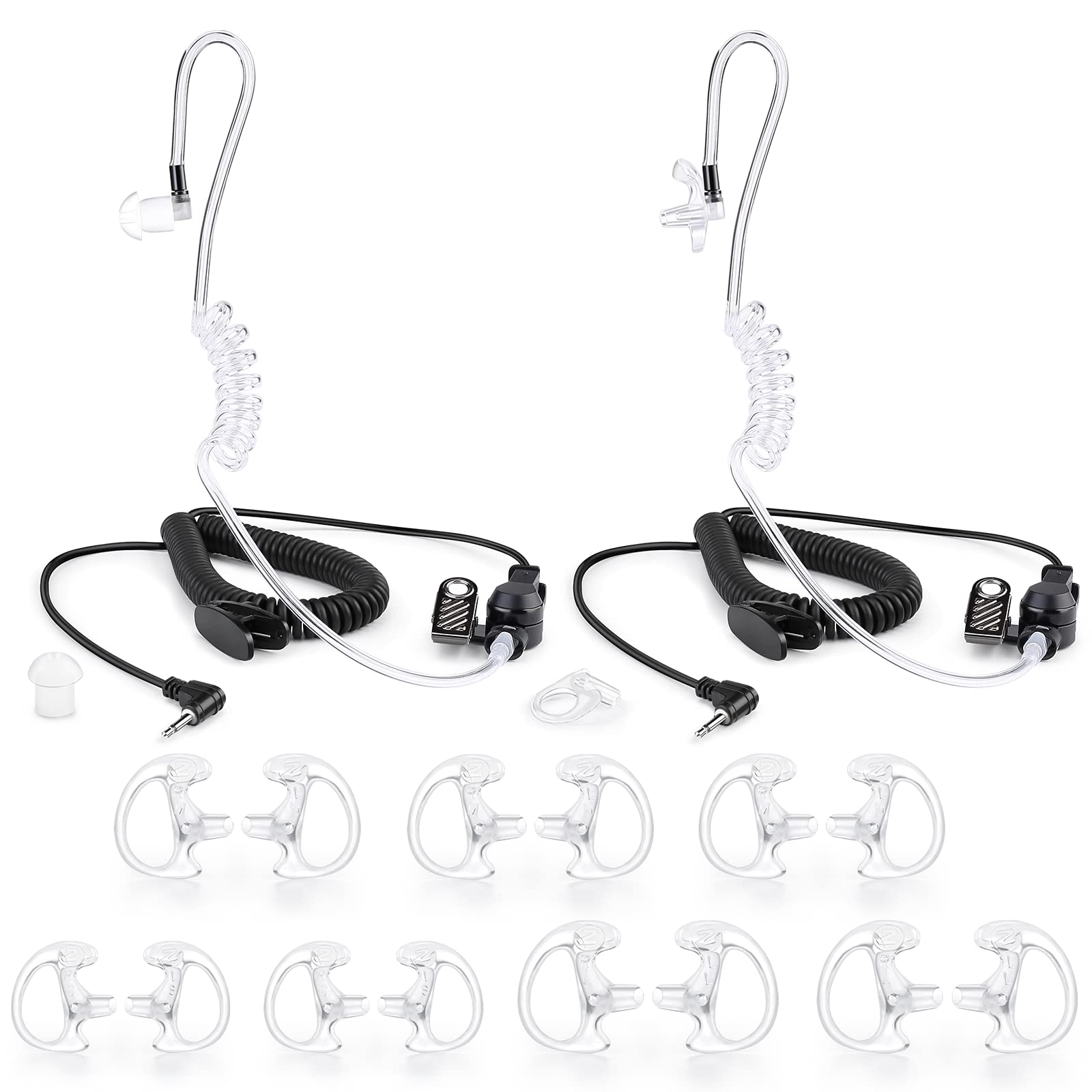Zeadio 2.5mm Surveillance Headset - Listen Only Earpiece with Acoustic Tube & Comfortable Earmold for Smartphones, Two-Way Radios, Walkie Talkies - Ideal for Security Guards, Event Staff & Discreet Monitoring (2-Pack)