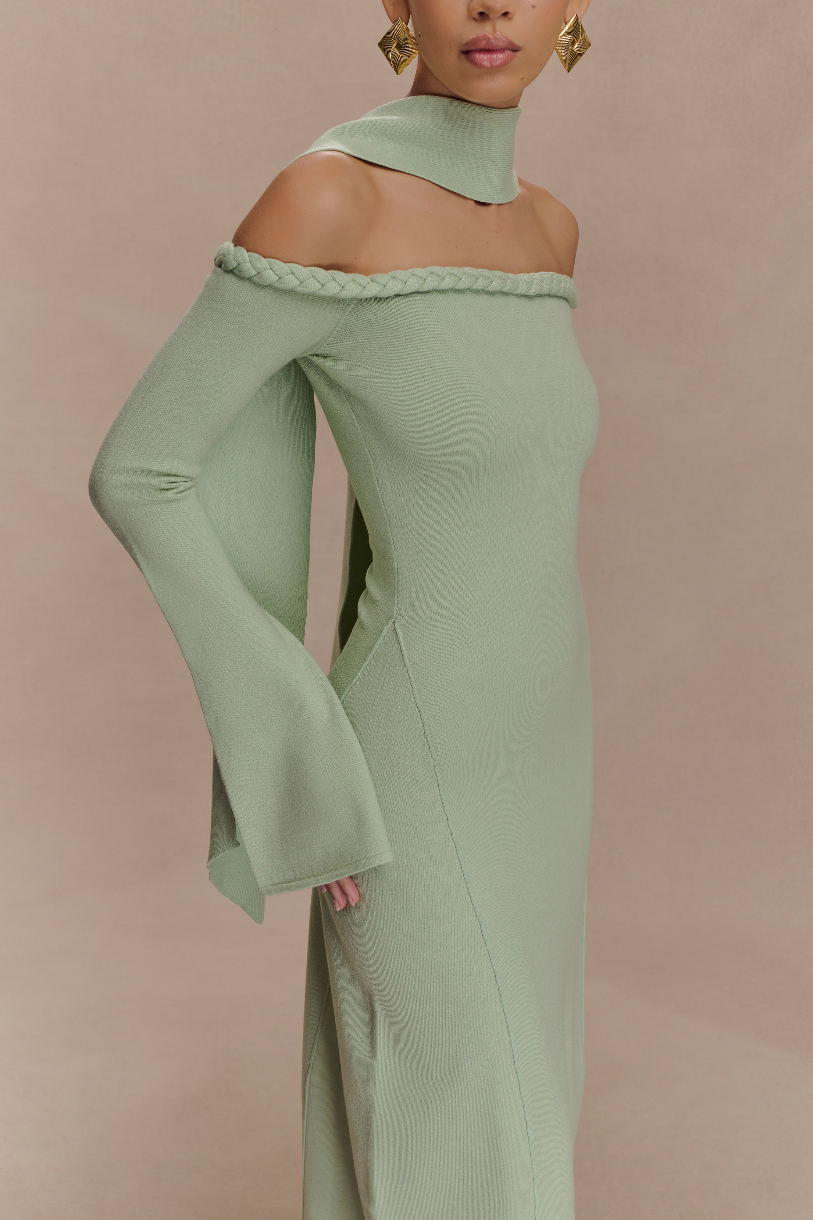 Heidi Strapless Knit Scarf Maxi Dress in Pastel Green - Elegant Summer Beach Wedding & Vacation Outfit