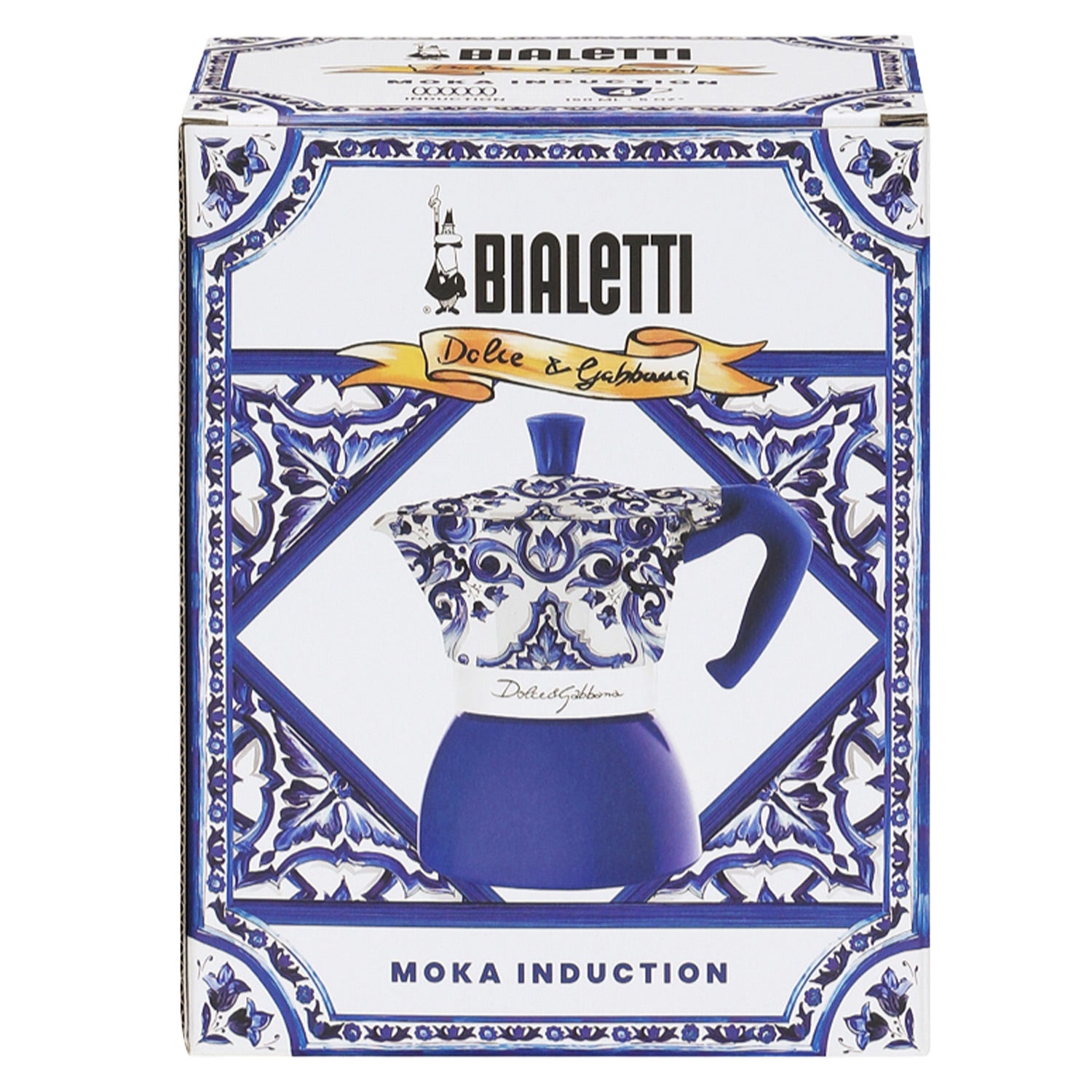 Bialetti Dolce&Gabbana Moka Induction 4 Cup Stovetop Espresso Maker, Mediterranean Blue - Perfect for Home Brewing Italian Coffee & Gifts