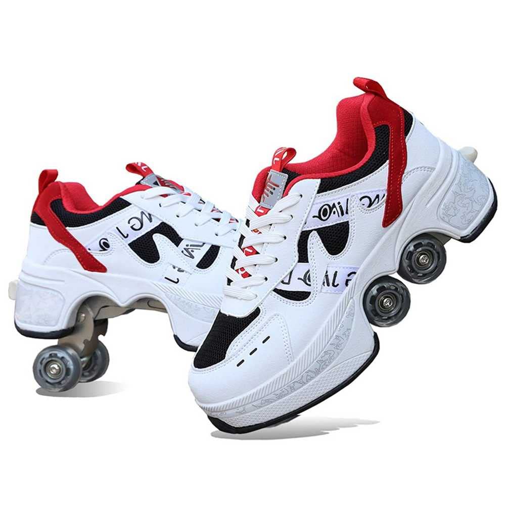 Best 2-in-1 Roller Skates for Women & Men - Retractable Wheel Sneakers for Outdoor Parkour, Adults & Kids - Quad Roller Skating Shoes for Recreation & Fitness | Perfect for Parks, Skate Rinks & Urban Commuting