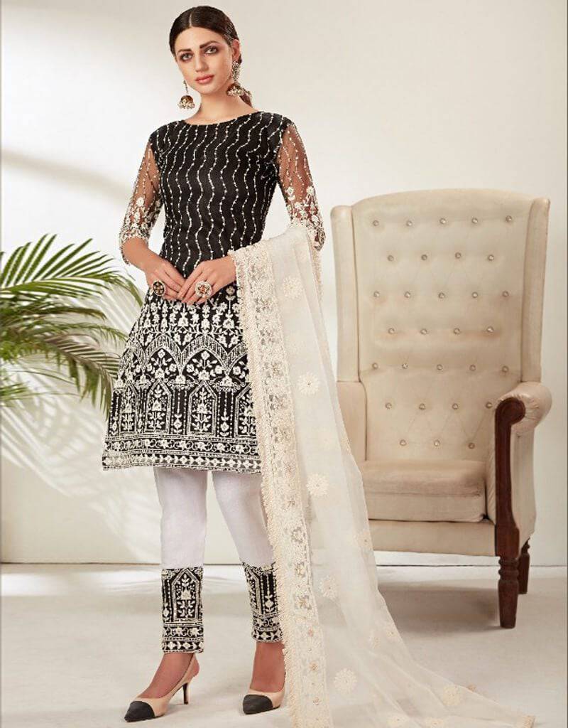 Black Heavy Butterfly Net Pakistani Suit - Elegant Traditional Outfit for Women - Perfect for Weddings, Parties & Special Occasions