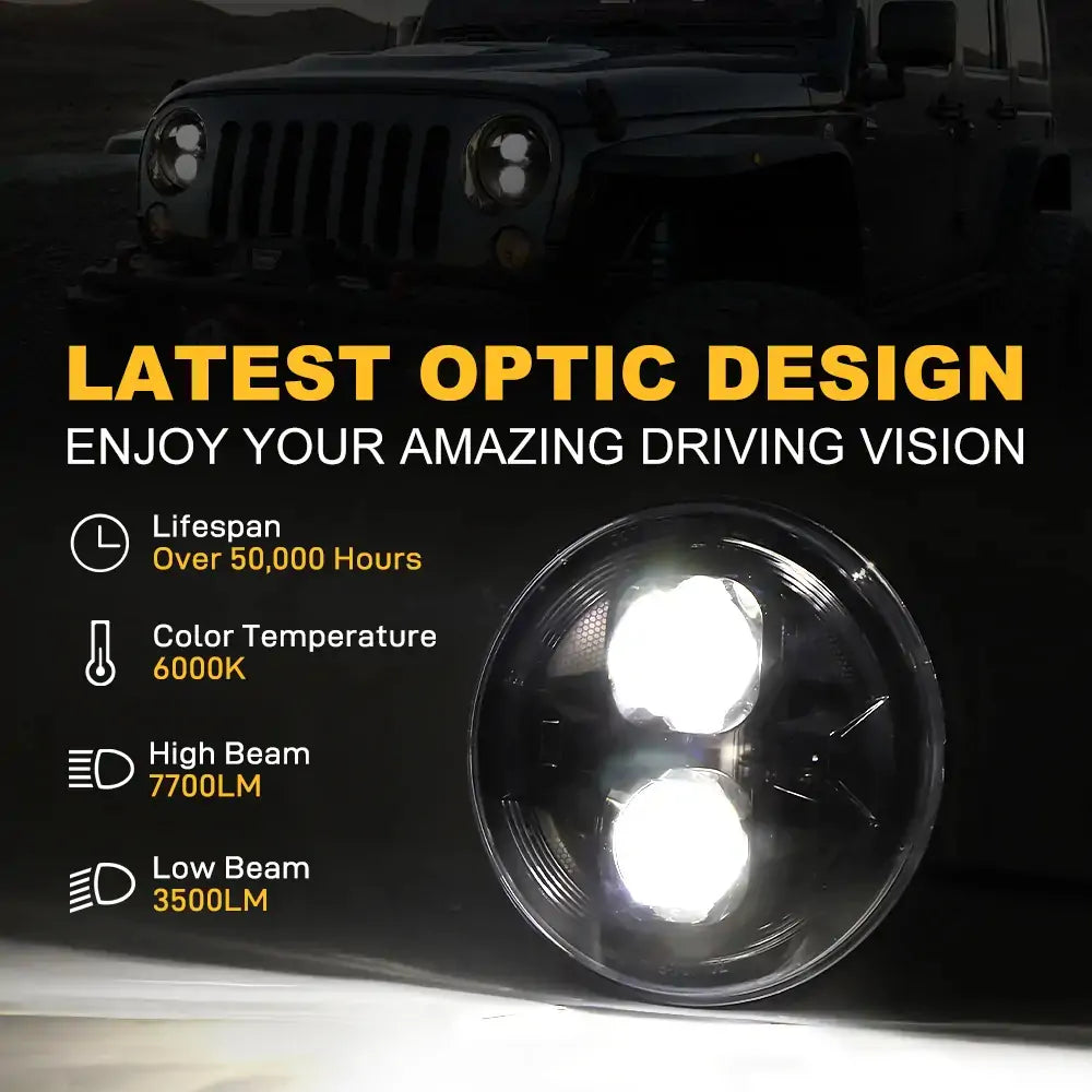 LOYO 7 Inch LED Headlight Kit - Compatible with Jeep Wrangler JK JKU TJ LJ, Chevy, Ford, GMC, Dodge, Mazda, Nissan, Mack, VW - High Brightness Off-Road Lighting for Adventure & Night Driving