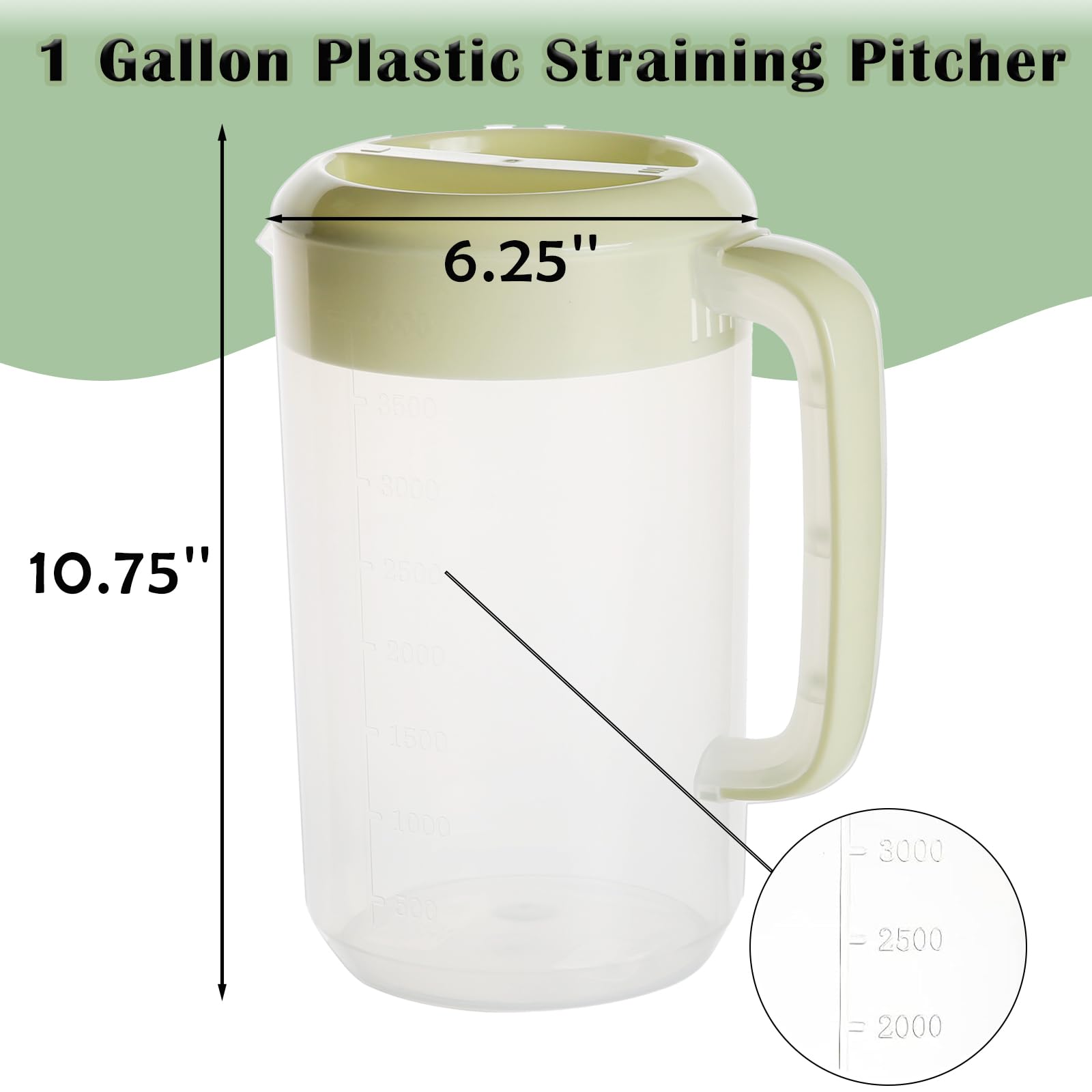 2 Pack 1 Gallon Plastic Pitcher with Lid - Large Measuring Pitcher with Handle for Cold Drinks, Iced Tea, Lemonade, Milk & Juice - Perfect for Refrigerator Storage, Parties & Outdoor Gatherings