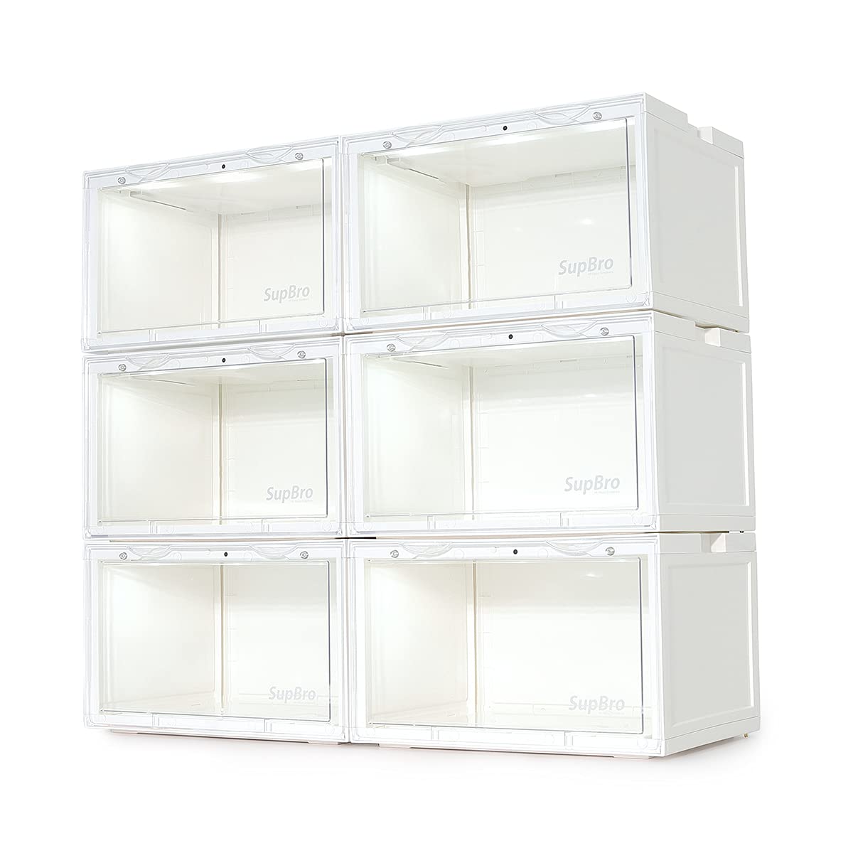 SupBro 6-Pack Stackable LED Shoe Storage Box with Voice Control & Clear Plastic Door - 10.4