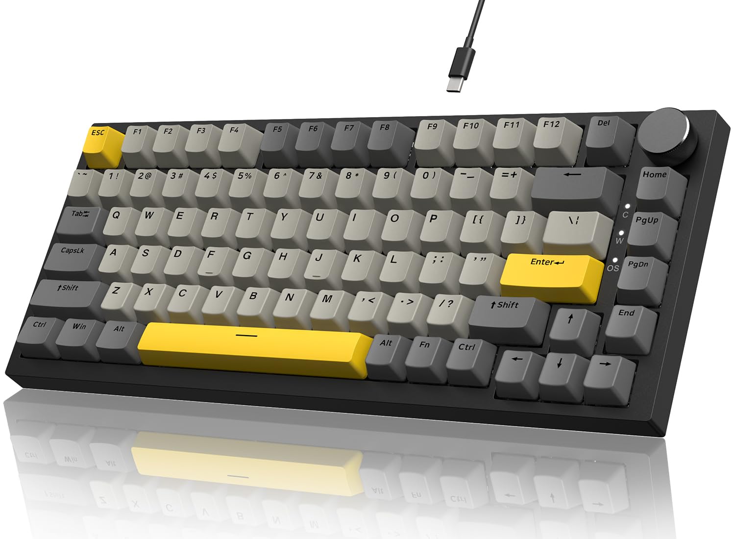 AJAZZ AK820 75% ANSI Layout Mechanical Gaming Keyboard with Knob - 82 Keys, Hot-Swap, RGB Backlit, 5 Sound-Dampening Foams, Linear Switch - Wired USB Keyboard for PC & Mac (Gray) - Perfect for Gaming, Office Work & Typing