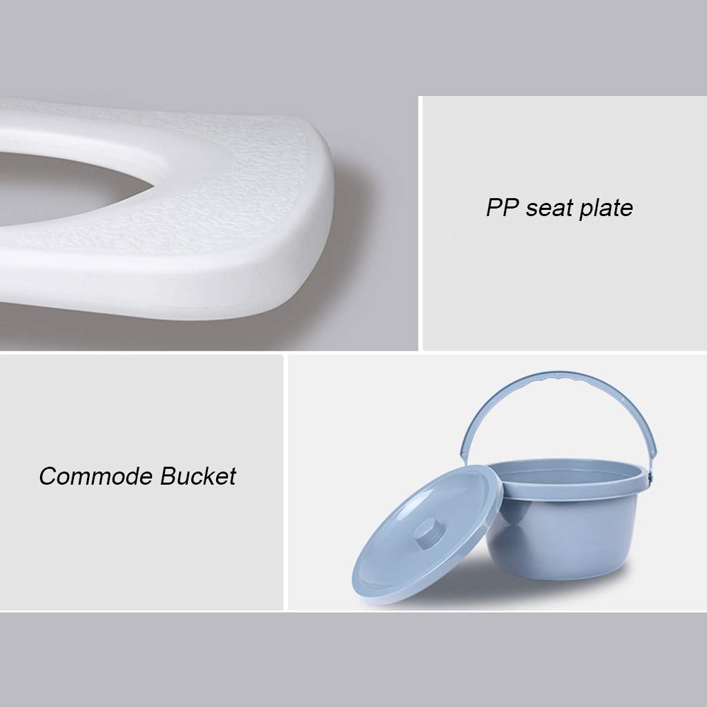 Portable Folding Commode Chair with Bucket & Lid - Adjustable Height Shower Toilet Seat for Elderly & Adults - Non-Slip Leg Pads & Safety Frame - Ideal for Home Care, Bathroom & Travel Use