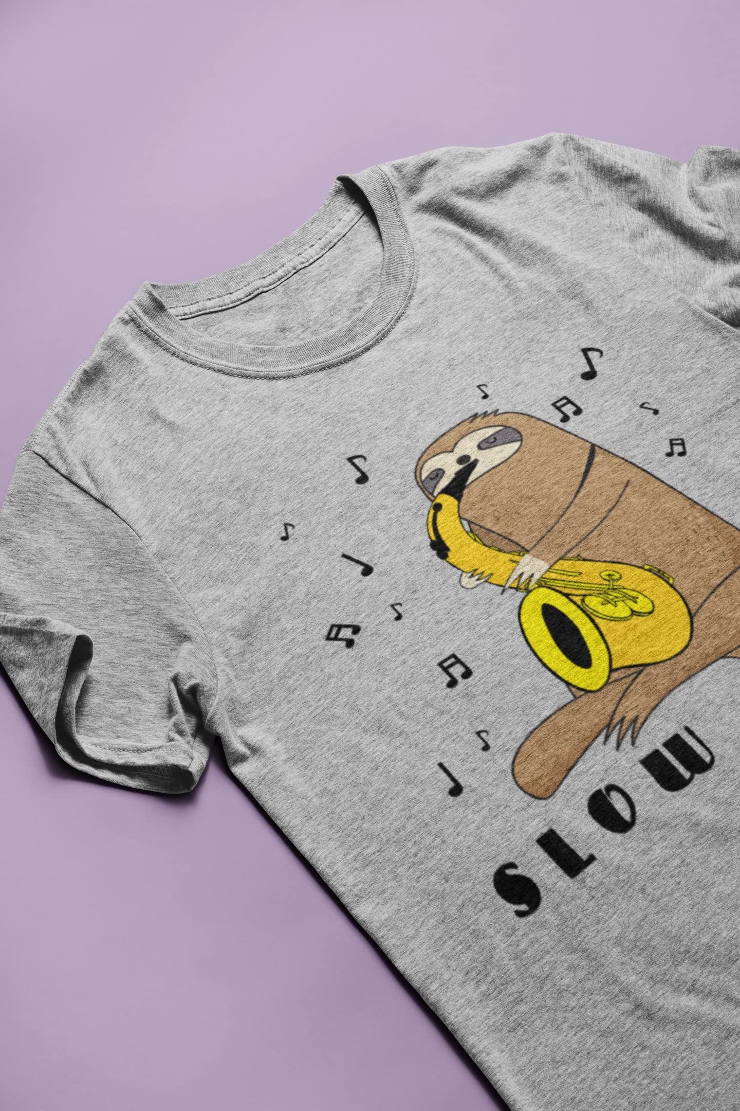 Funny Sloth Slow Jams Pun Saxophone Graphic T-Shirt for Teens - Soft Heather Grey Cotton Tee - Perfect for Music Lovers, Casual Wear & Gifts