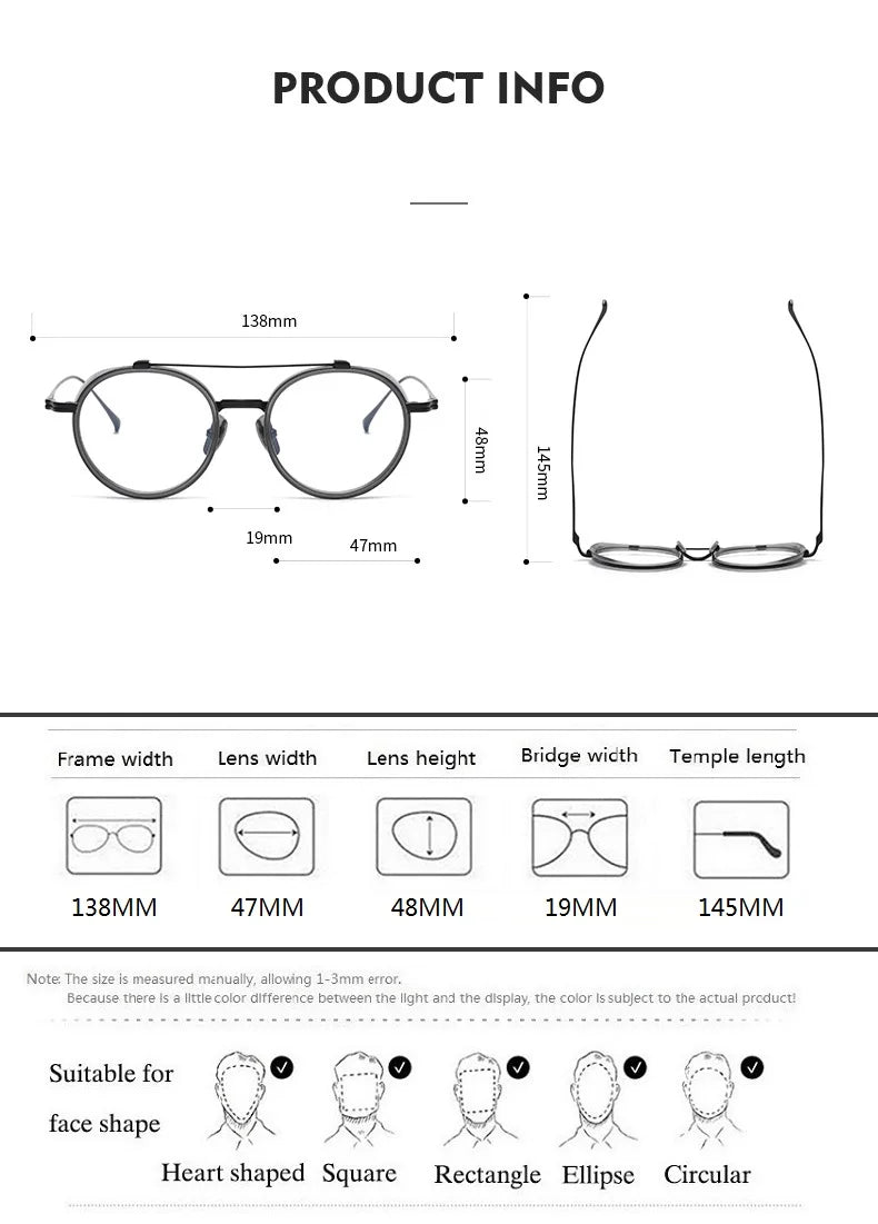 Aimee Unisex Full Rim Round Double Bridge Titanium Eyeglasses 91032 - Lightweight Durable Frame for Men & Women - Perfect for Reading, Working & Daily Wear