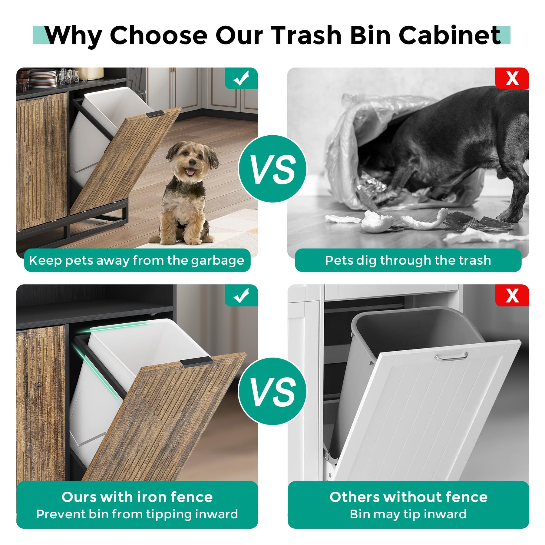 Double Tilt Out Trash Cabinet - 20 Gallon Modern Farmhouse Freestanding Storage Bin for Kitchen, Laundry & Dining Room - Brown & Black Recycling Cabinet (Trash Can Not Included) | Perfect for Waste Management & Home Organization