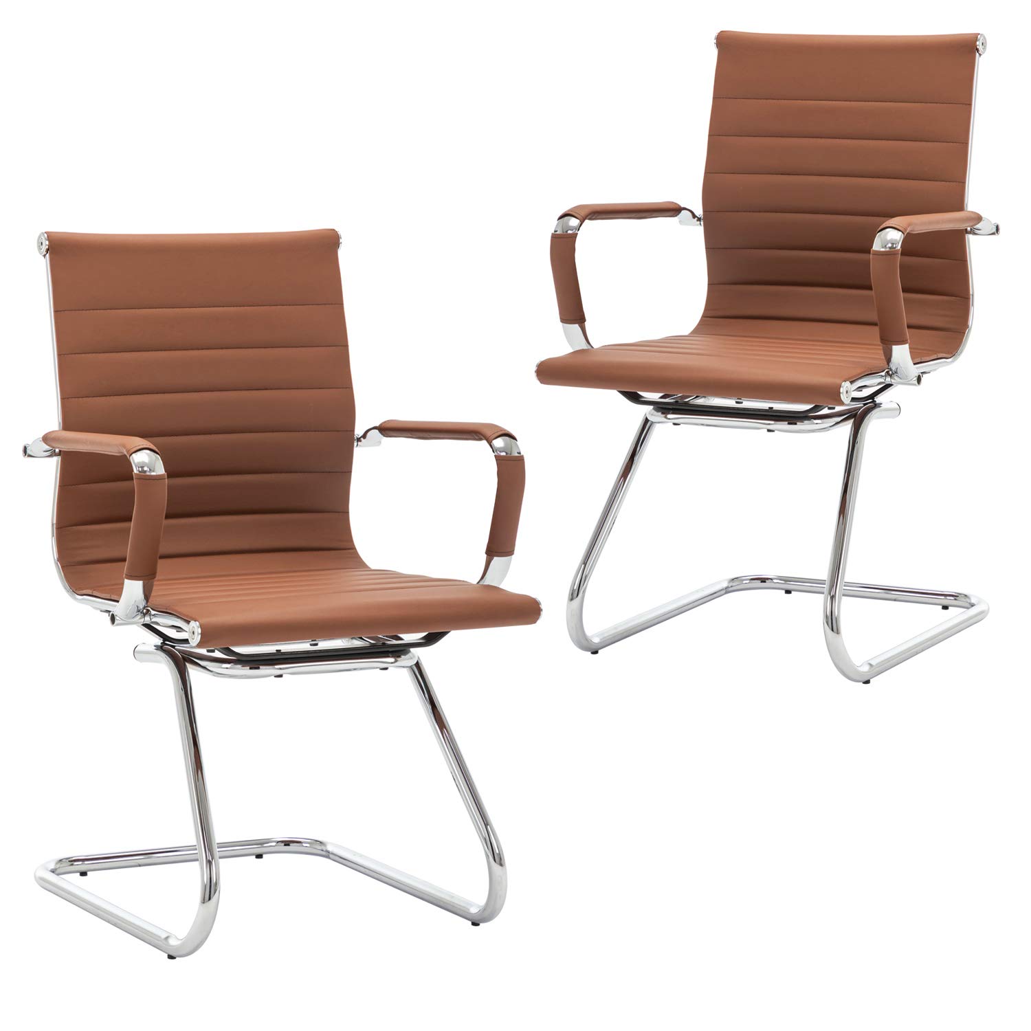 Premium Heavy Duty Office Chair - Ergonomic Leather Conference & Guest Chair with Lumbar Support, Set of 2 (Cafe Brown) - Perfect for Reception Areas, Meeting Rooms & Home Offices