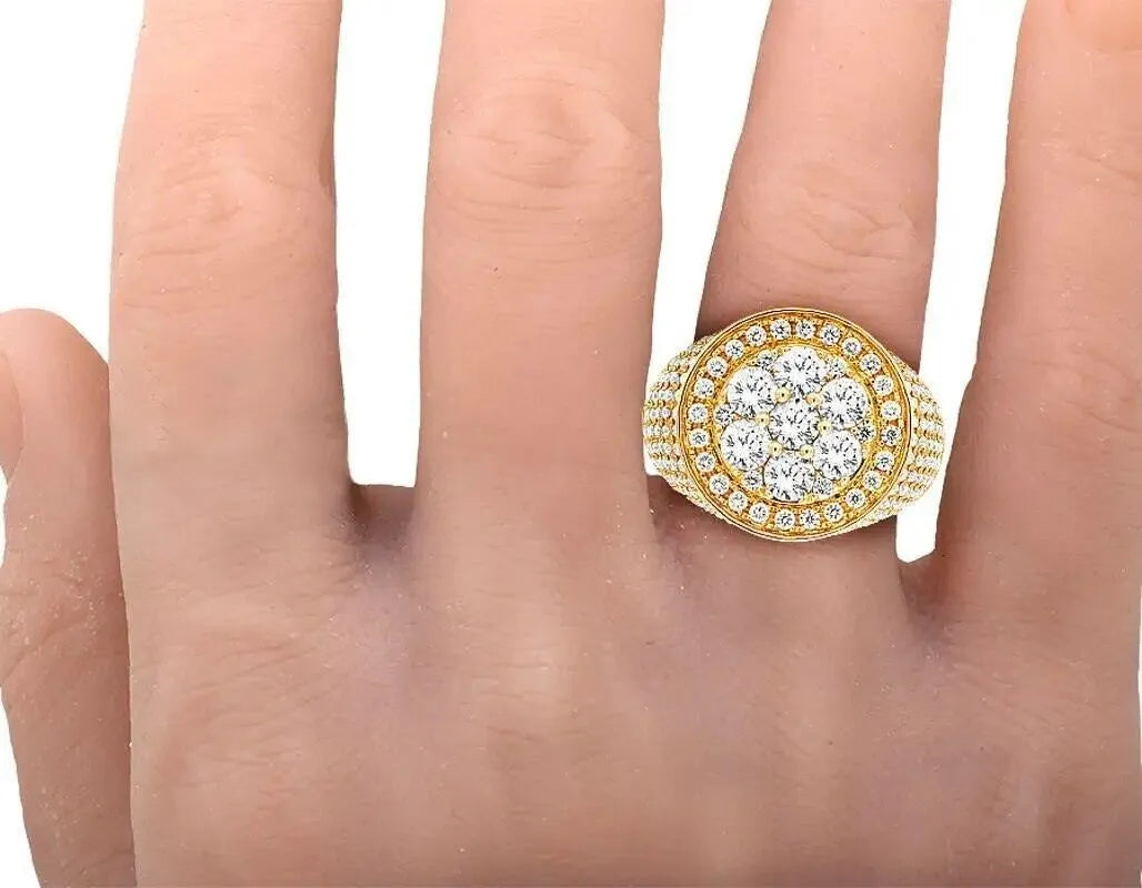 14K Yellow Gold Lab-Grown Diamond CVD HPHT Round 3D Cluster Pinky Ring for Men - 6.5 CT, 20mm - Perfect for Weddings, Anniversaries & Special Occasions