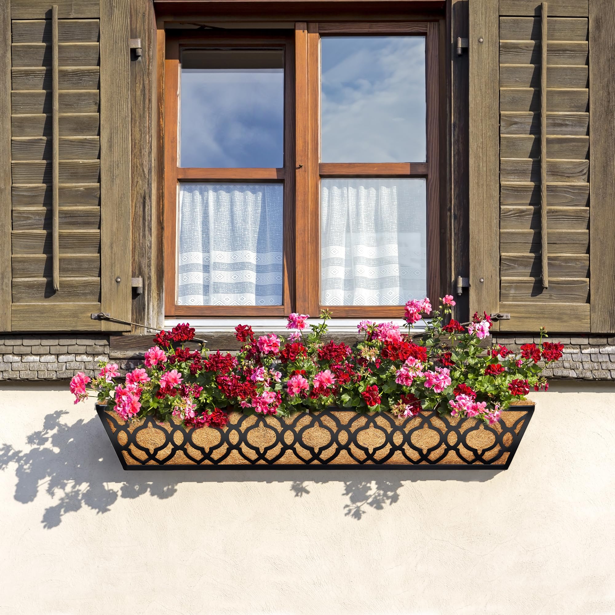 4 Pack 30 Inch Window Box Planter with Coconut Coir Liner - Metal Hanging Flower Basket for Deck, Railing, Indoor & Outdoor Use - Perfect for Flowers, Herbs, and Decorative Plants