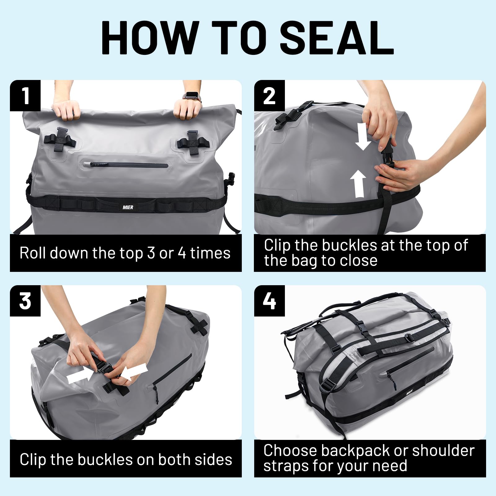 MIER Large Waterproof Duffel Bag Rolltop Dry Backpack - 60L/80L Durable Travel Duffle for Kayaking, Rafting, Boating, Swimming, Camping, Gym & Beach - Perfect for Outdoor Adventures & Water Sports