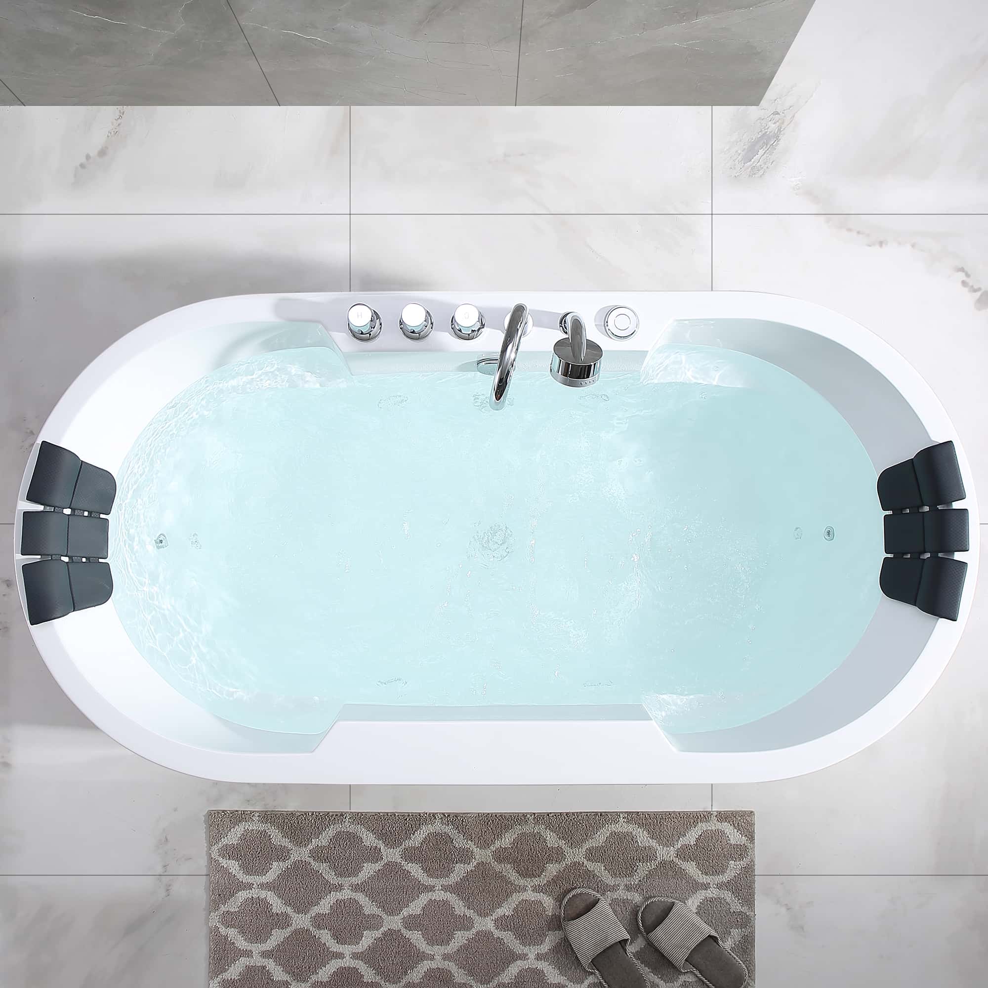 Empava 67-Inch Freestanding Acrylic Whirlpool Bathtub with Center Drain - Oval Soaking Tub for Luxury Bathroom & Spa Relaxation at Home