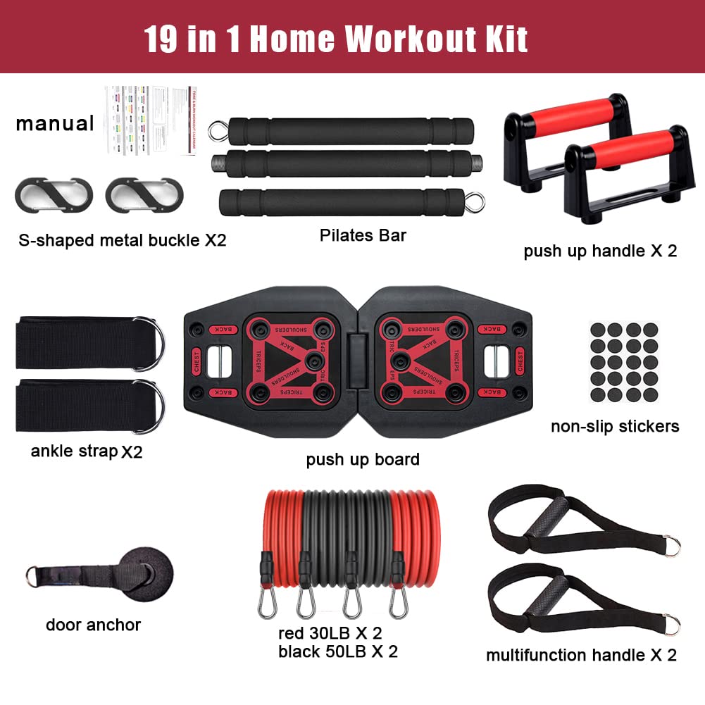 Portable Home Gym Equipment Set - 17-in-1 Workout System with Push Up Board, Resistance Bands & Pilates Bar for Strength Training, Abs & Shoulders | Perfect for Small Spaces, Travel & Full-Body Workouts at Home