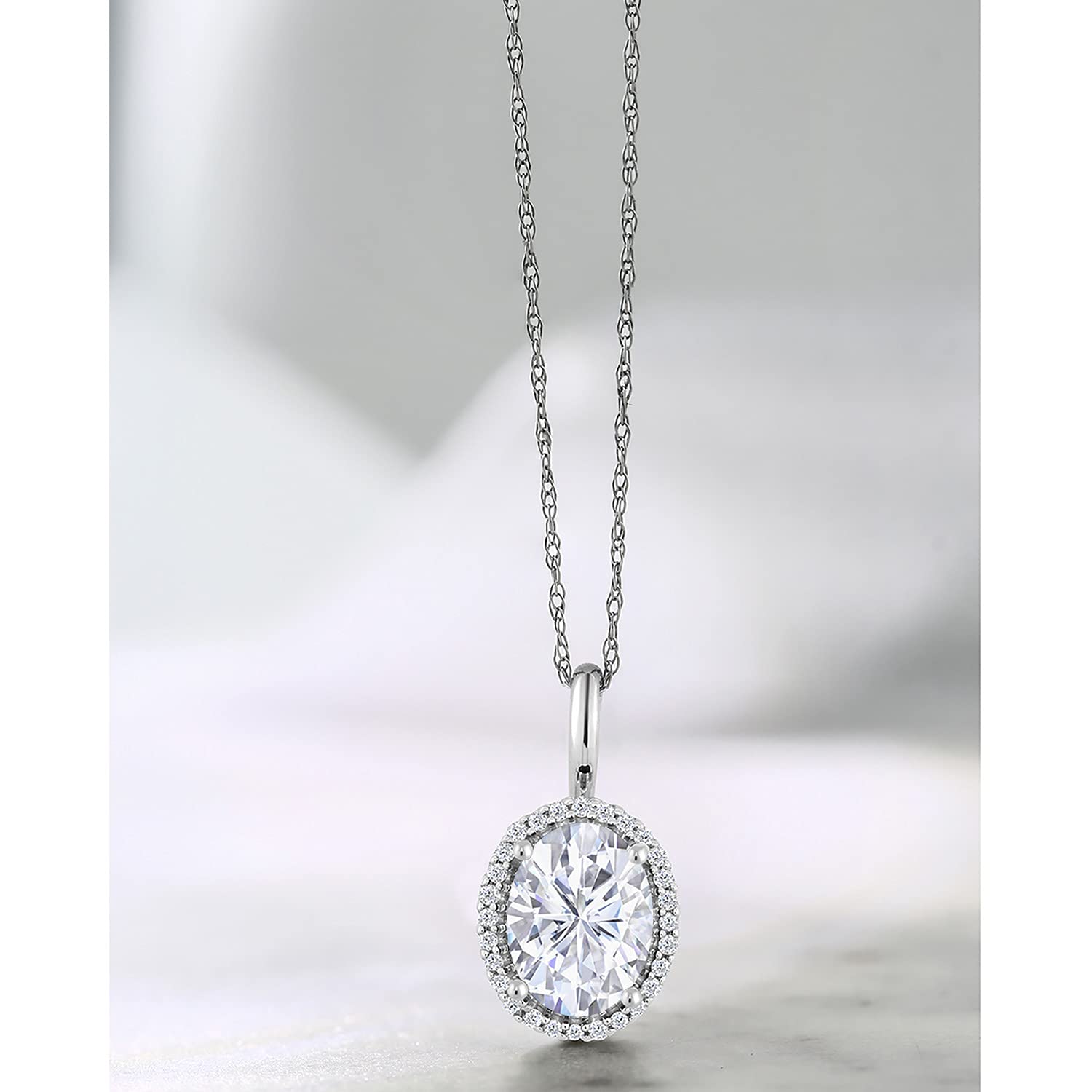 10K White Gold Oval Moissanite Pendant (1.50cttw) - Forever One by Charles & Colvard - Elegant Jewelry Gift for Women, Perfect for Anniversaries, Weddings & Special Occasions