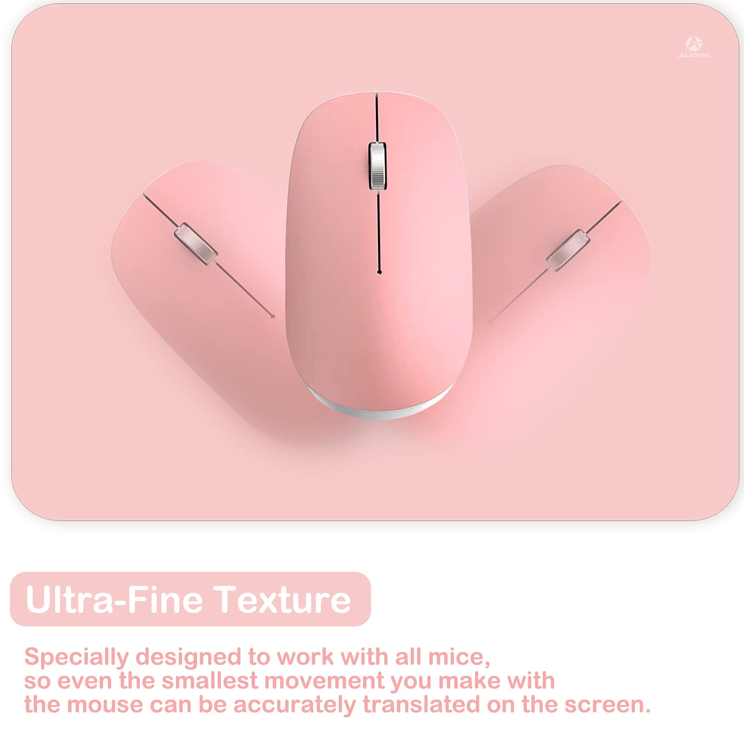Audimi Mini Mouse Pad - Small, Thick & Washable Non-Slip Desk Mat for Laptop, Wireless Mouse - Perfect for Home Office, Gaming & Travel (Pink)