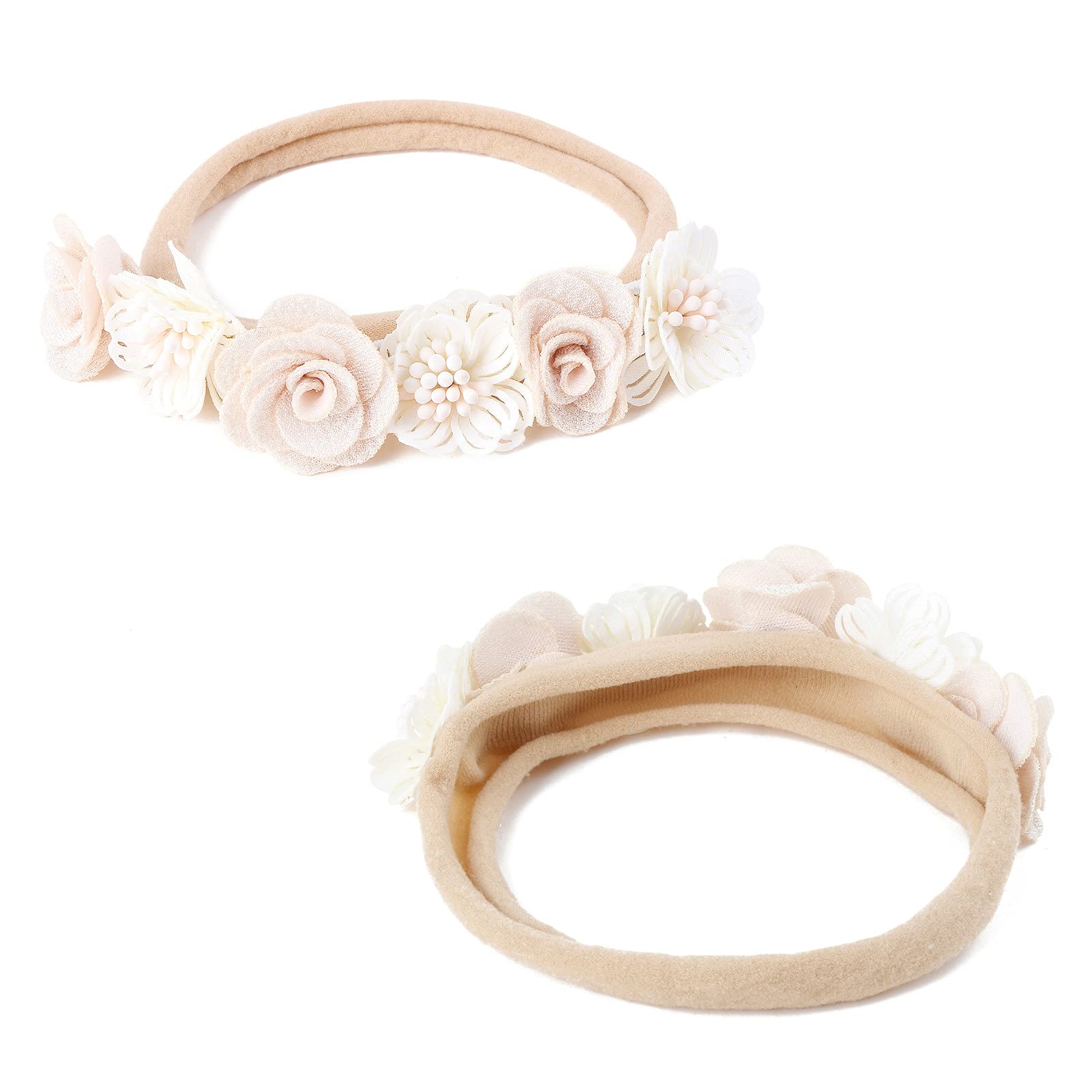 Baby Girl Floral Headband Set - 3 Pack Nylon Flower Crown Hairbands | Stretchy Elastic Hair Accessories for Toddlers & Kids | Perfect for Birthday Gifts, Photoshoots & Special Occasions