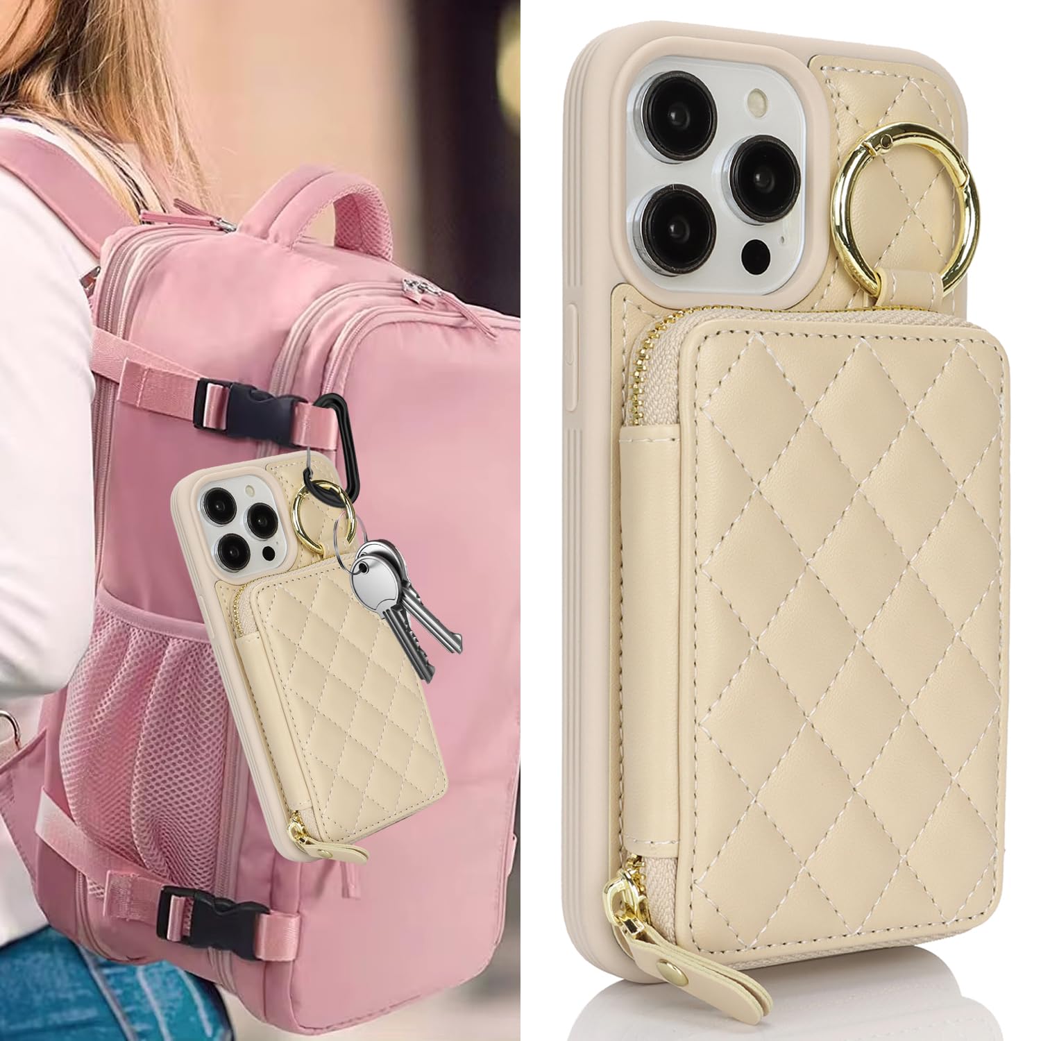 Premium Leather Wallet Case for iPhone 13 Pro Max with Card Holder & Zipper - Slim Protective Phone Cover with Kickstand (White) - Perfect for Everyday Use, Travel, and Hands-Free Viewing