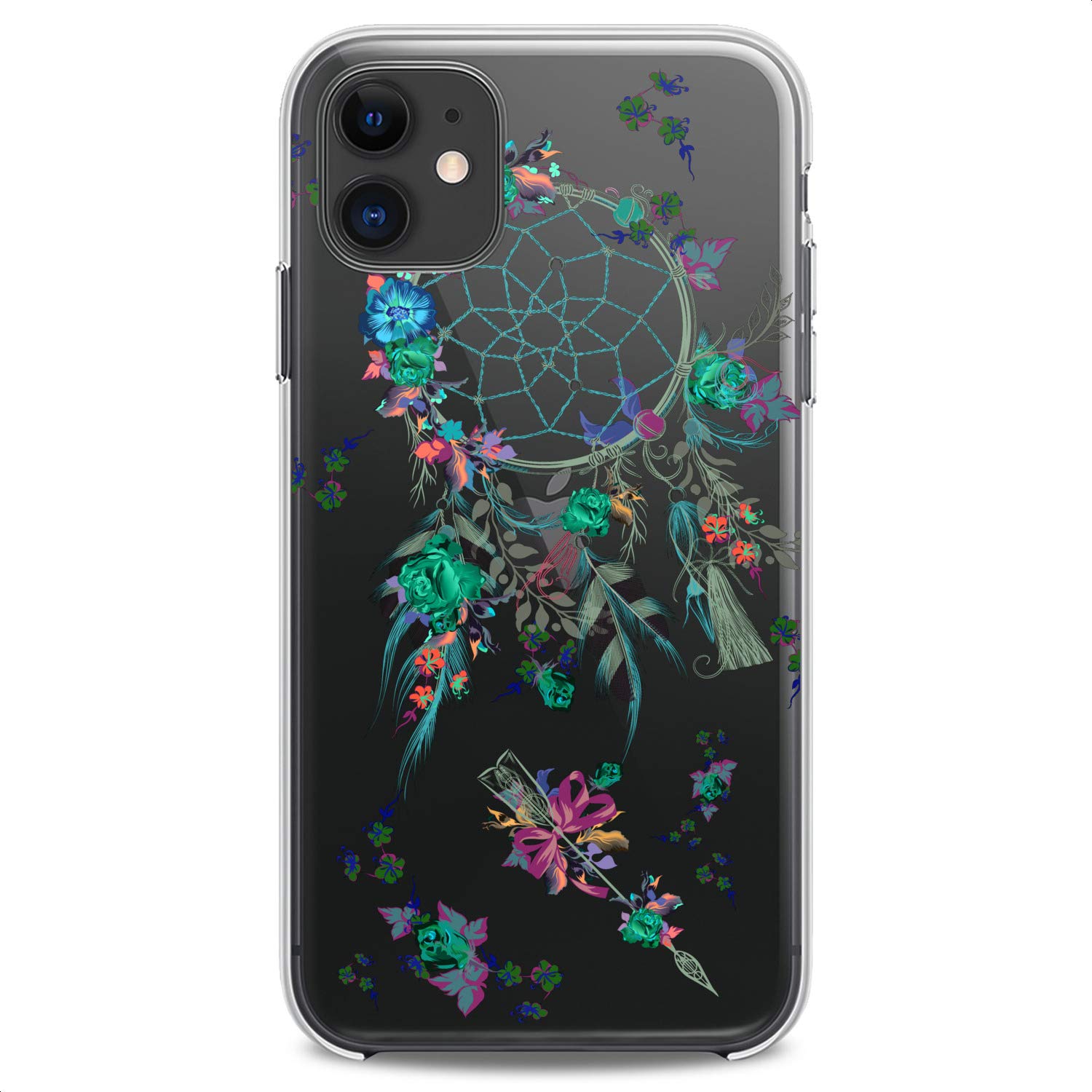 Premium TPU Phone Case for iPhone 16/15/14/13/12/11 Pro Max/Plus/Mini/XS/XR/X/8/7/6/5/SE - Clear Tribal Totem Design with Cute Pink Feather Catcher - Slim Flexible Silicone Protective Cover | Perfect for Everyday Use, Travel & Fashion Accessories
