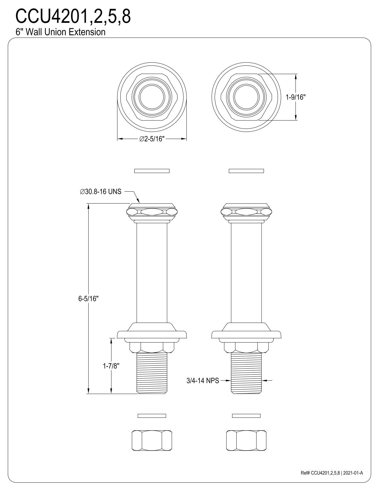Kingston Brass CCU4205 Vintage Wall Union Extension - 6-Inch Oil Rubbed Bronze Faucet Connector | Perfect for Bathroom Sink, Kitchen & Laundry Room Plumbing
