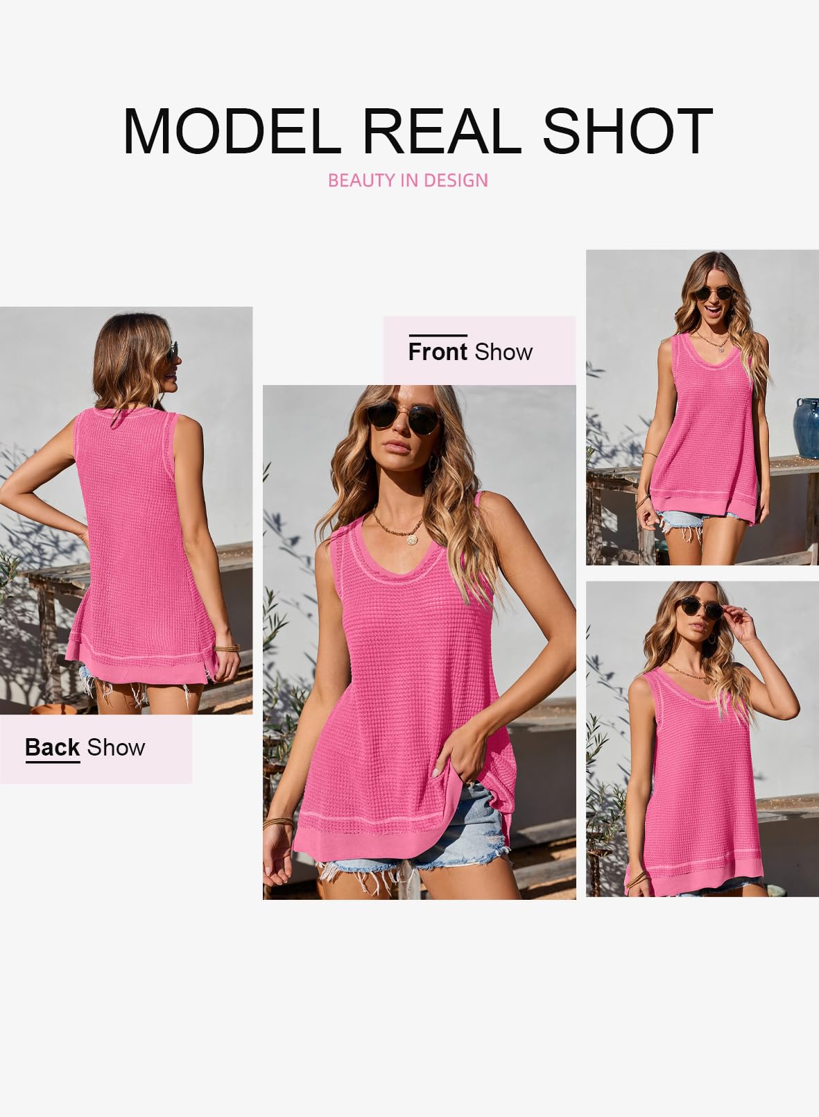 EVALESS Womens Waffle Knit Tank Top - 2025 Summer Trendy Oversized Scoop Neck Sleeveless Shirt | Casual Outfit, Beach Wear & Layering Essential