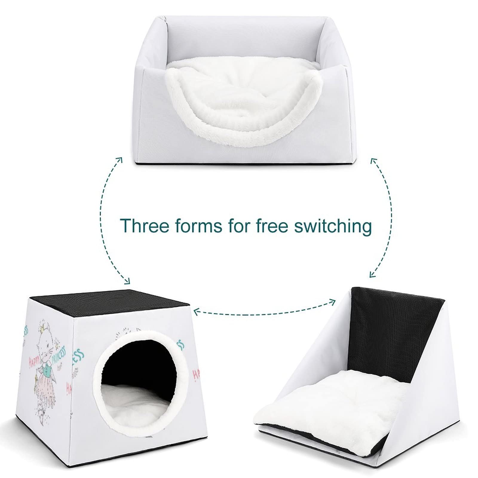 3-in-1 Foldable Cat House with Removable Cushion - Convertible Cat Bed, Sofa & Scratching Toy for Indoor Cats - Cozy Shelter for Happy Princess Cats - Perfect for Living Rooms, Bedrooms & Pet Spaces