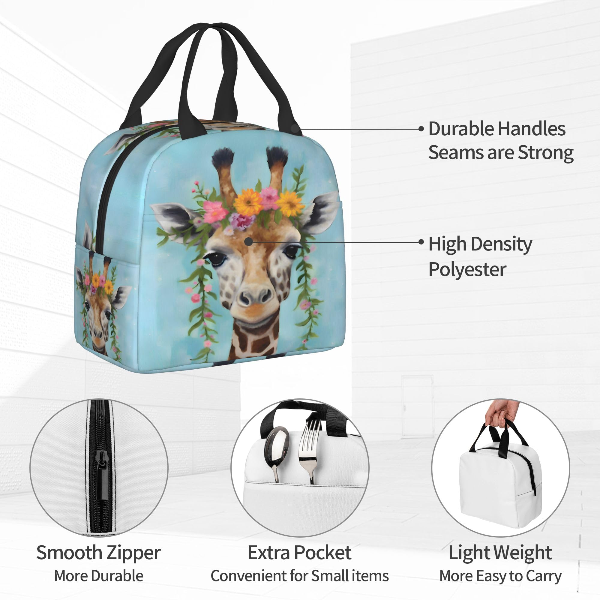 Insulated Giraffe Wreath Lunch Box for Kids - Reusable Thermal Lunch Bag for Boys & Girls, Perfect for School, Camping, Hiking, Picnic, Beach & Travel - Ideal for Keeping Food Fresh On-the-Go