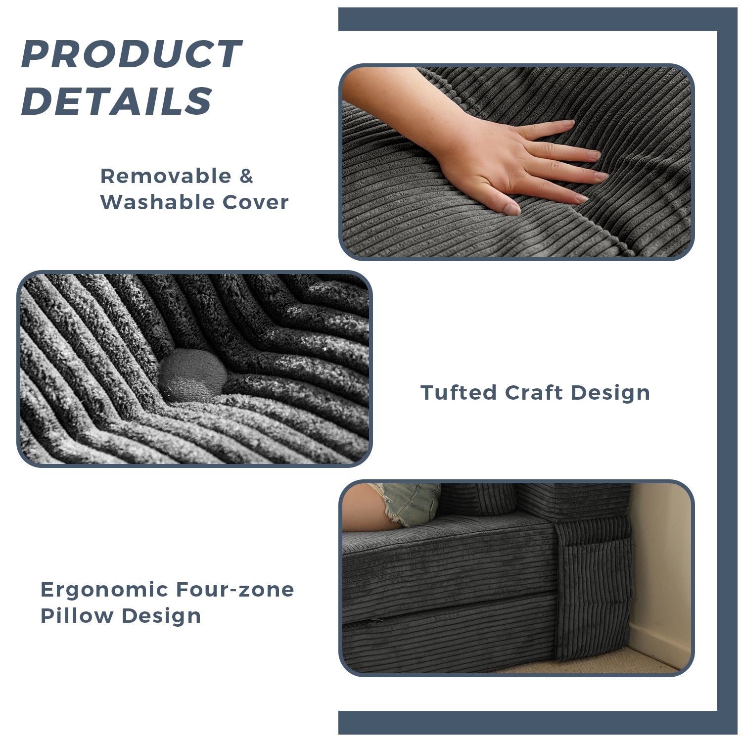 MAXYOYO 4-in-1 Convertible Sofa Bed Chair - Foldable Floor Couch for Small Spaces, Dark Grey - Perfect for Studio Apartments, Guest Rooms & Dorm Living