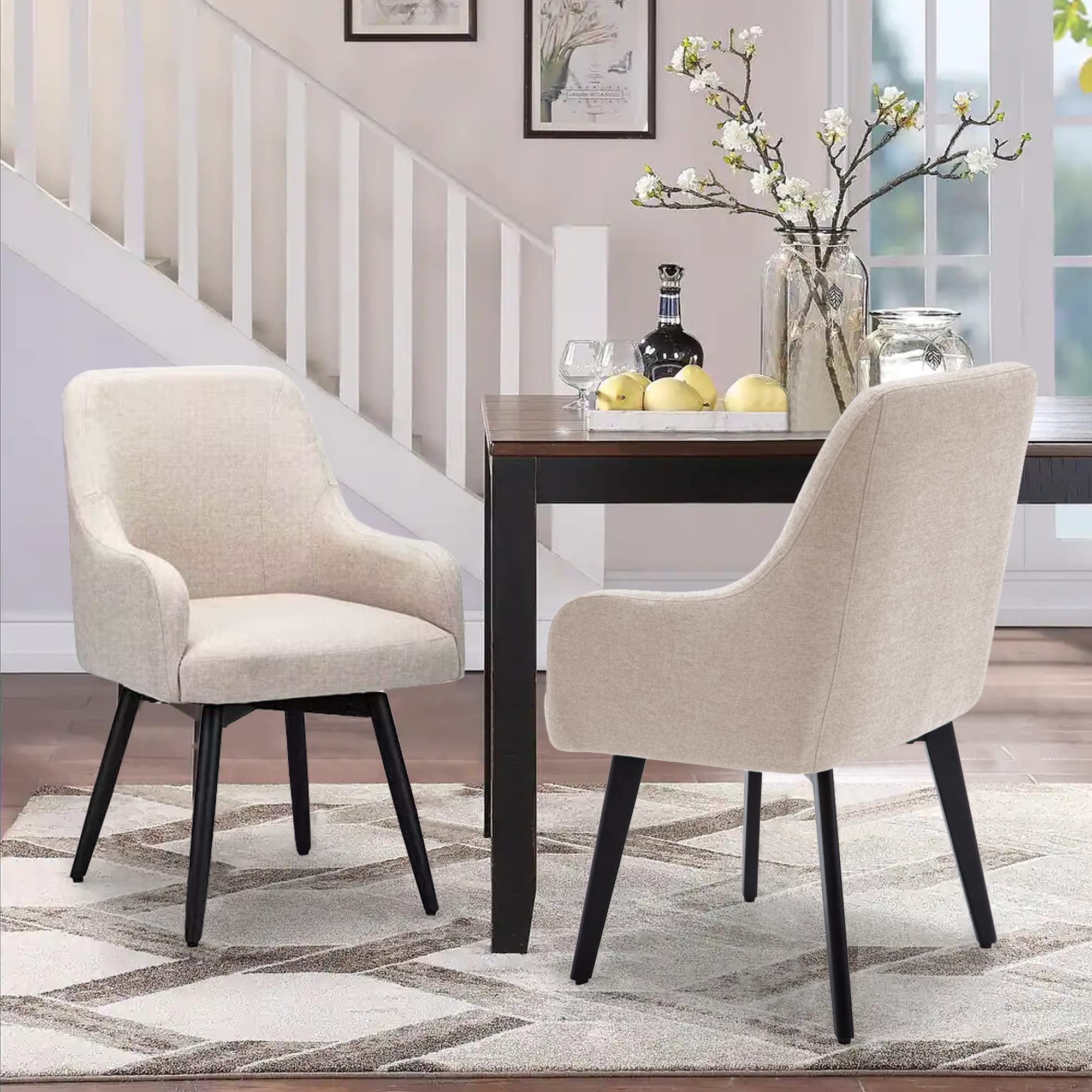 Modern Accent Chairs Set of 2 - Upholstered Swivel Armchairs for Living Room, Bedroom & Dining Room - Beige Fabric Lounge Chairs - Perfect for Home Decor, Reading Nook & Guest Seating