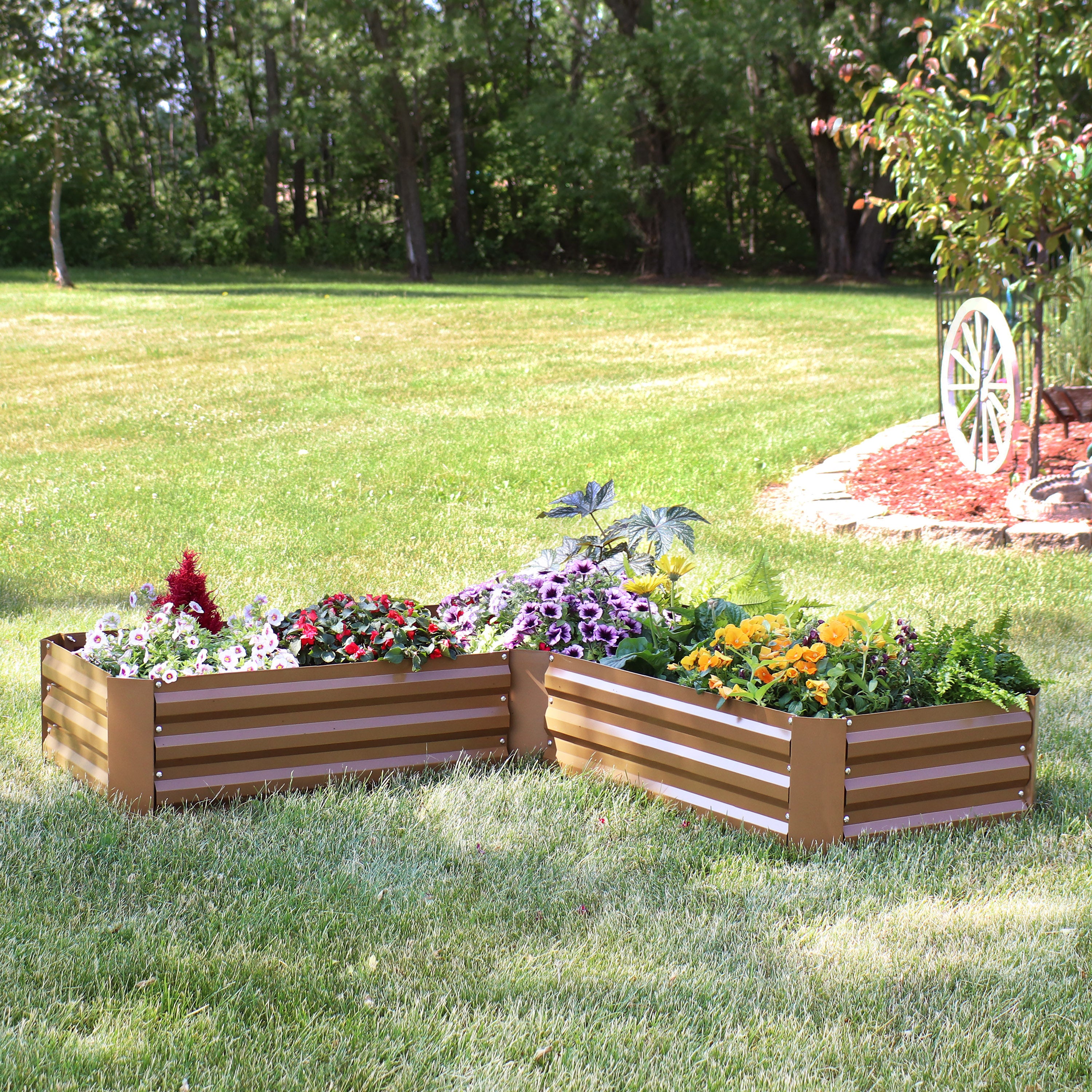 L-Shaped Galvanized Steel Raised Garden Bed Kit - Outdoor Gardening Planter Box for Vegetables, Flowers & Herbs - Perfect for Backyard, Patio & Urban Gardening