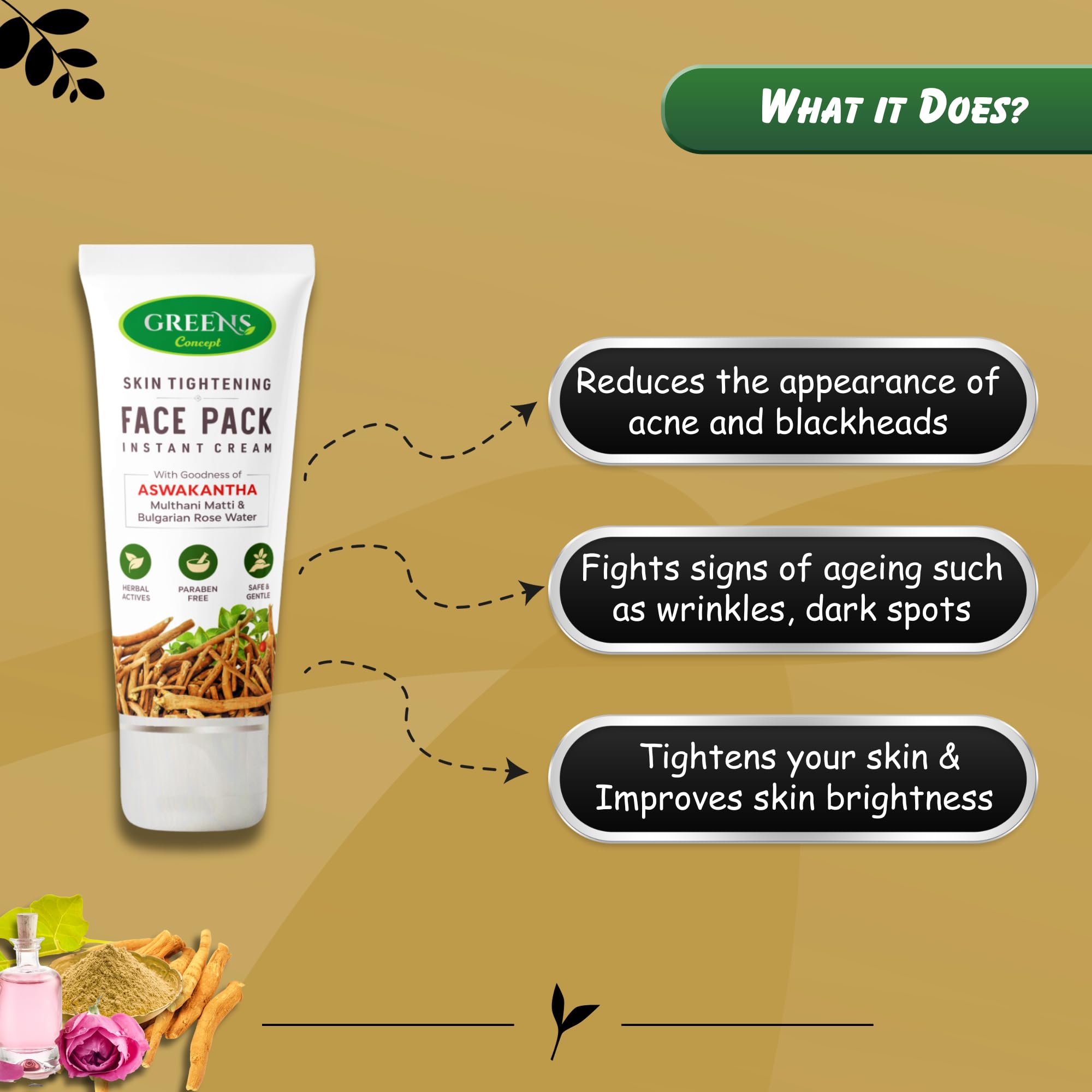 Green's Concept Ashwagandha Skin Tightening Face Mask - Oil Balancing & Skin Rejuvenation Treatment (120ml) for Glowing Complexion | Perfect for Daily Skincare & Anti-Aging Routine