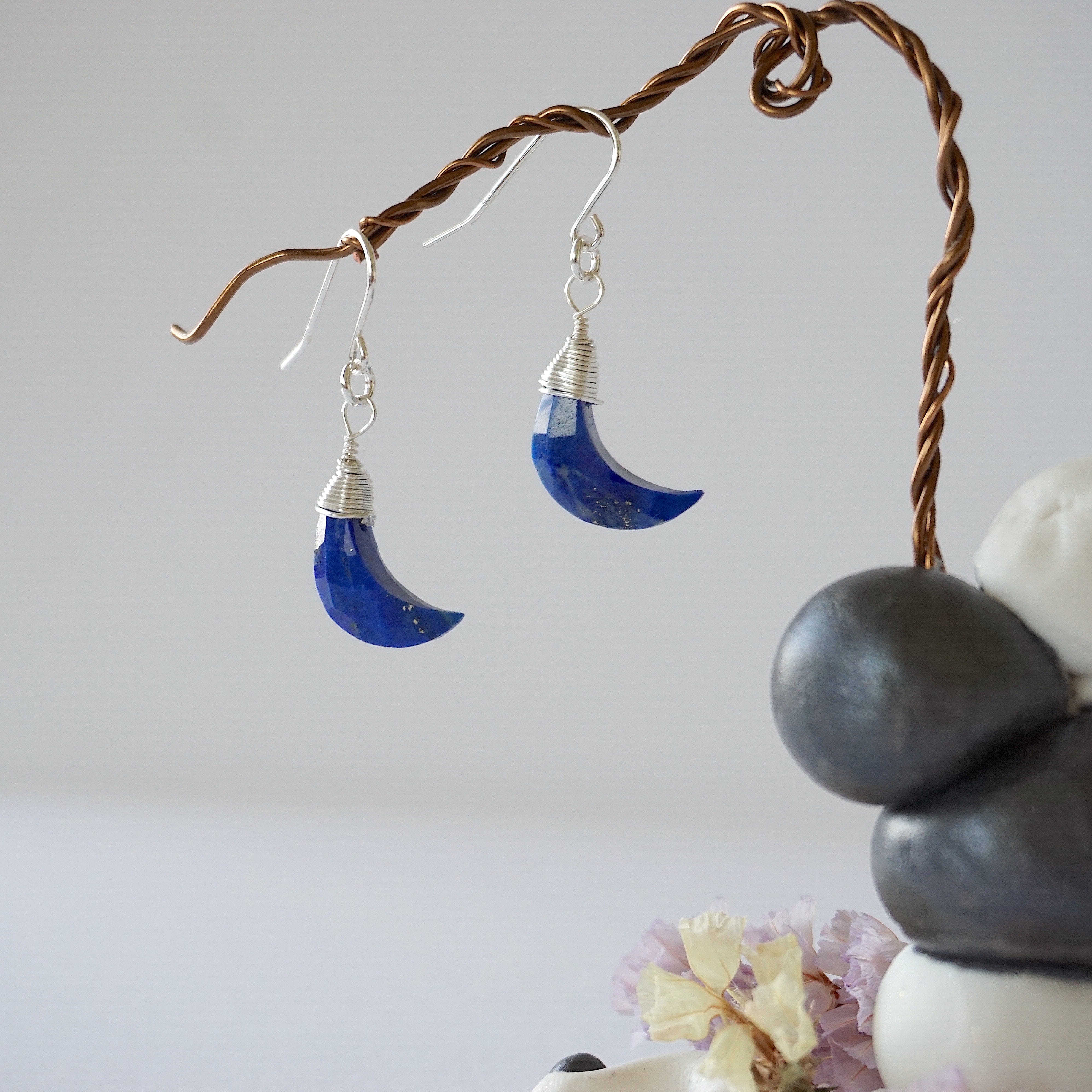 Lapis Lazuli Moon Drop Earrings - Sterling Silver Dangle Earrings for Women - Perfect for Weddings, Parties & Special Occasions
