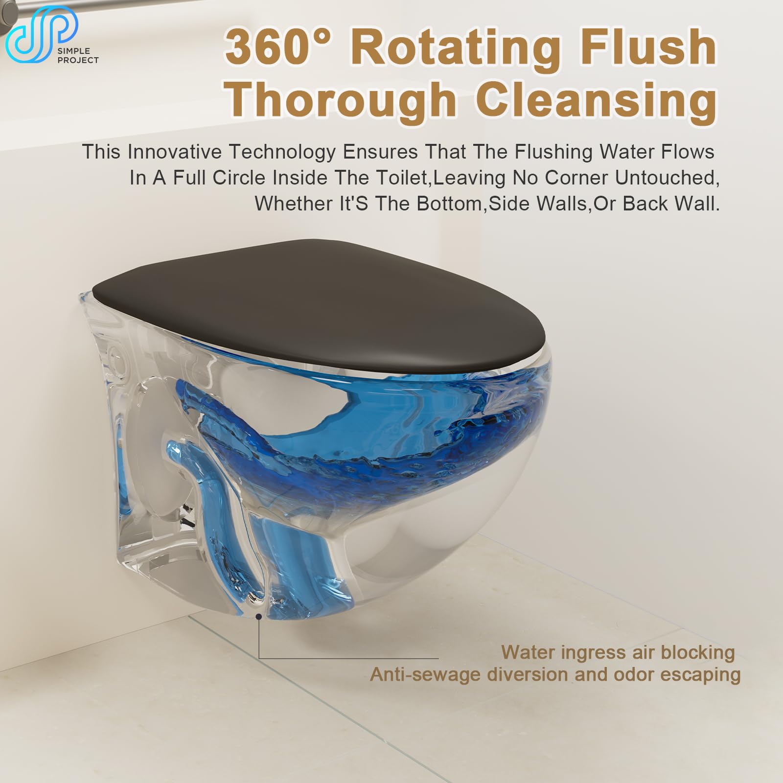 Wall Mounted Toilet Bowl - Elongated One Piece Wall Hung Toilet with Soft Close Seat, Adjustable Height for Modern Bathrooms | Perfect for Small Spaces, Luxury Homes & Commercial Use