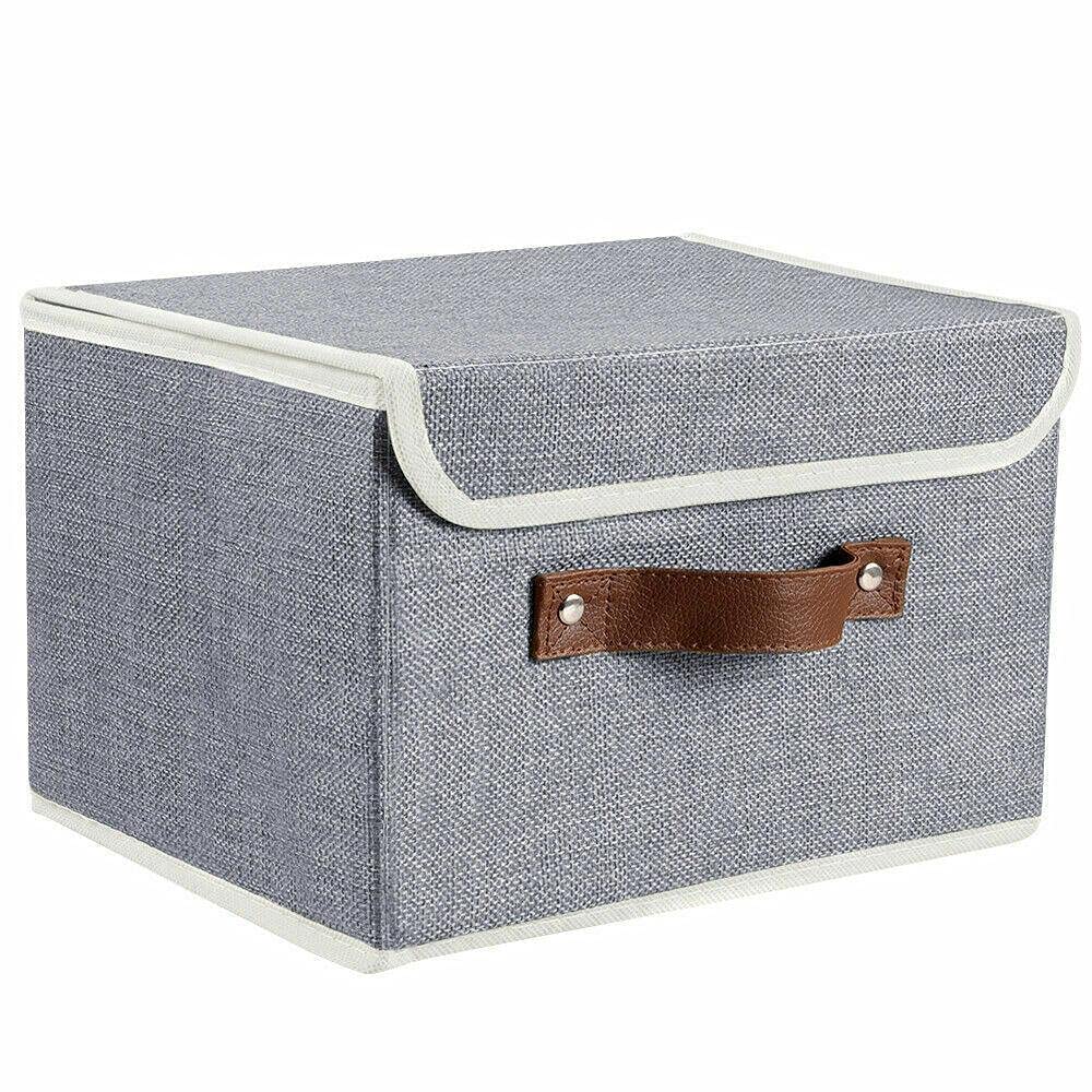 8-Piece Large Collapsible Storage Bins with Lids - Foldable Linen Fabric Organizer Baskets for Laundry, Bathroom & Home Organization - Space-Saving Storage Solution for Closet, Nursery & Dorm Room