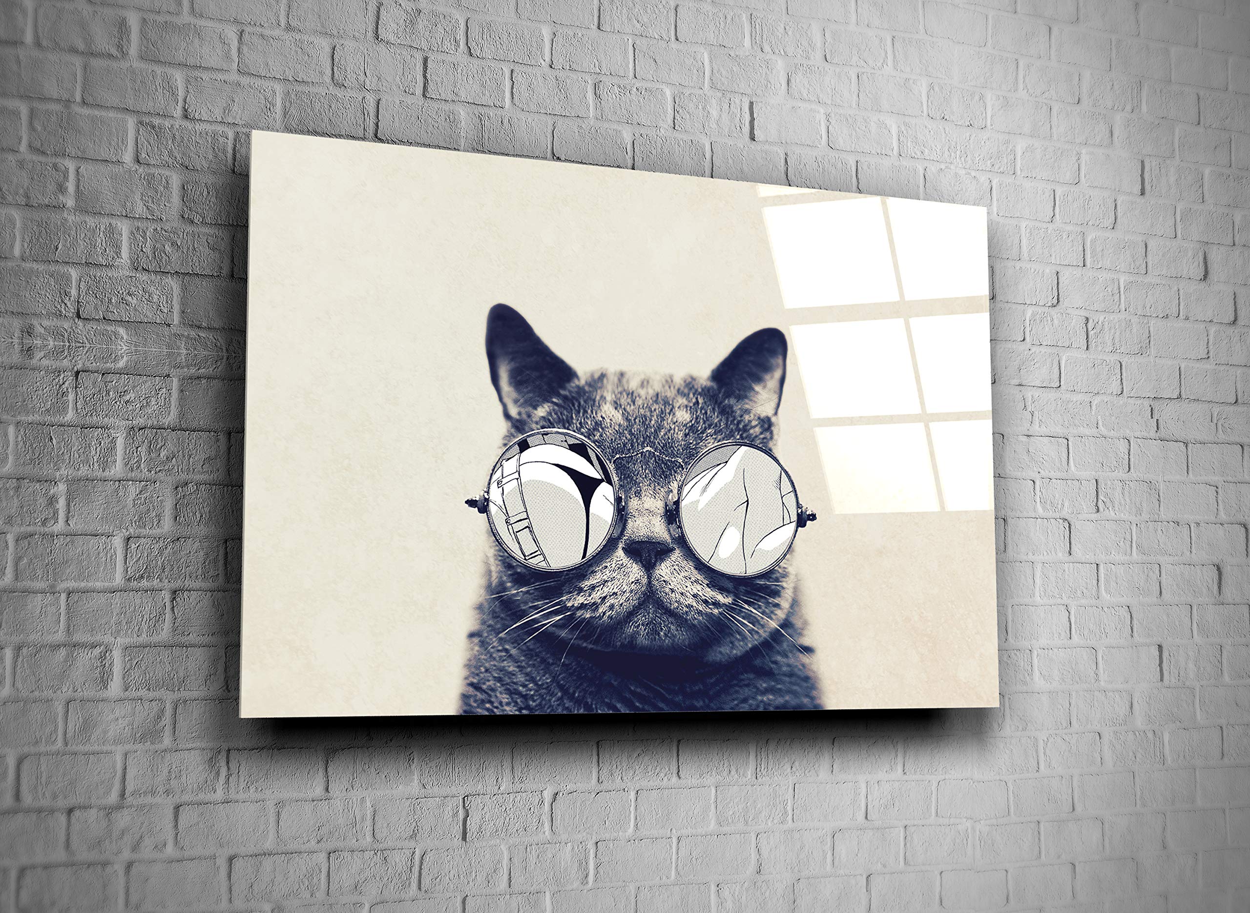 Stylish Cat in Sunglasses Wall Art - Tempered Glass Home Decor for Living Room, Bedroom & Office - Unique Gift for Cat Lovers