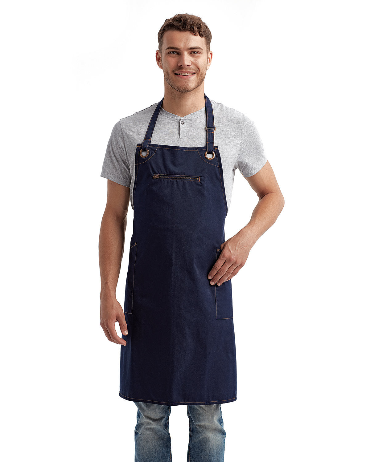 Reprime RP121 Unisex Barley Contrast Stitch Recycled Bib Apron - Artisan Collection | Eco-Friendly Kitchen Apron for Cooking, Baking & Grilling | Durable Workwear for Chefs, Baristas & BBQ Enthusiasts