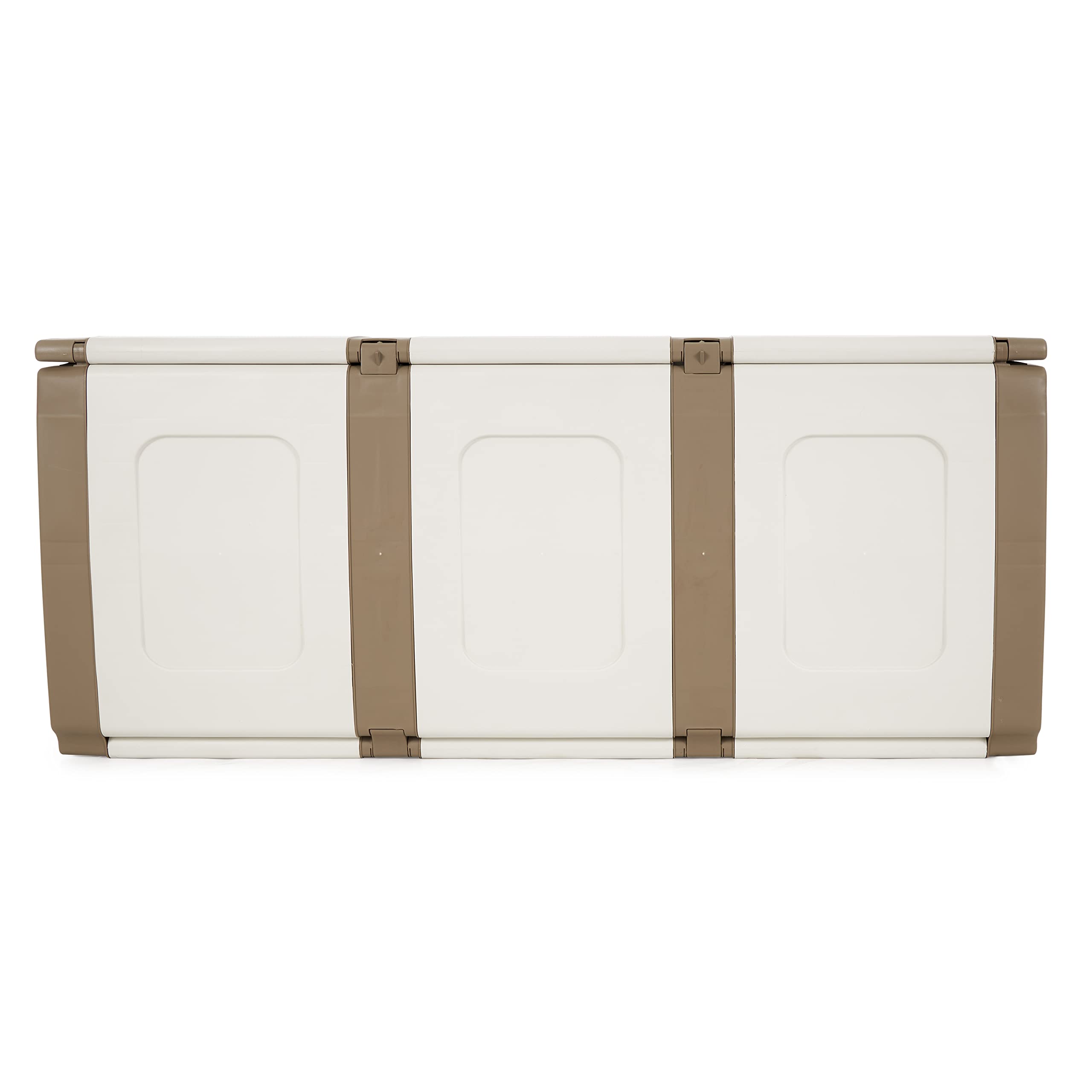 Homeplast 79 Gallon Bold Indoor/Outdoor Plastic Storage Trunk - Waterproof Resin Deck Box for Pillows, Patio Cushions, Firewood - Beige/White - Perfect for Garage, Basement, Backyard & Poolside Storage