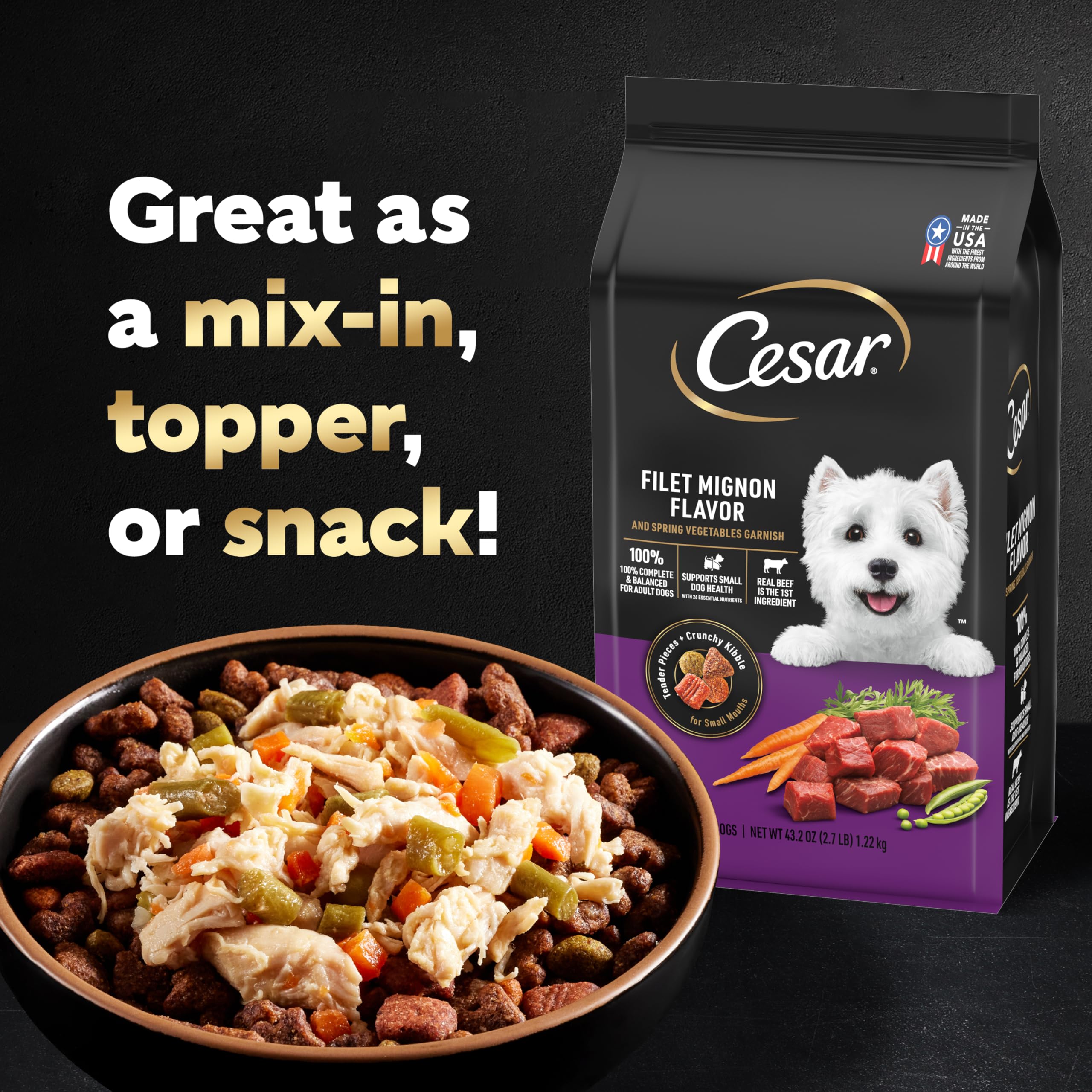 Premium Cesar Wet Dog Food Multipack - Grain-Free Chicken & Beef Recipe, 40 Count (1.3 oz Trays) | Tender Bites for Small & Medium Dogs | Perfect for Travel, Training & Mealtime Toppers