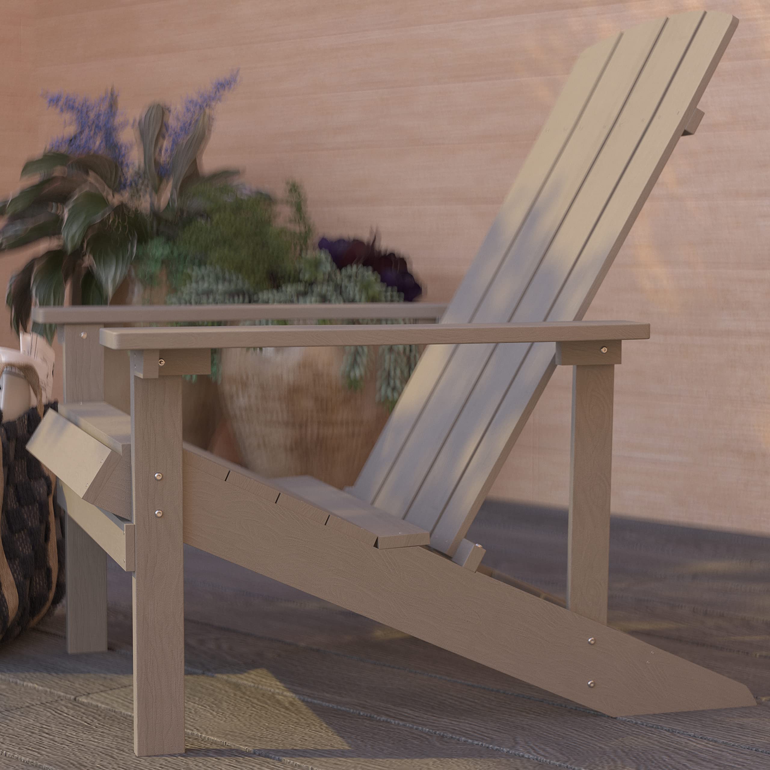 Merrick Lane Riviera Adirondack Patio Chairs - Weather-Resistant Gray Outdoor Lounge Chairs with Vertical Back & Wide Arms - Comfortable Slanted Seat Design - Perfect for Poolside, Garden, Deck, and Patio Relaxation