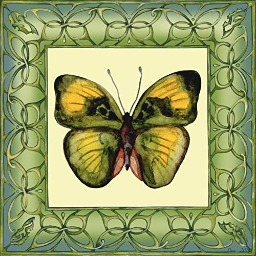 Denise Freeman Butterfly Square 1 Accent Tile - Decorative Ceramic Wall & Floor Tile for Bathroom, Kitchen Backsplash, and Fireplace Surround