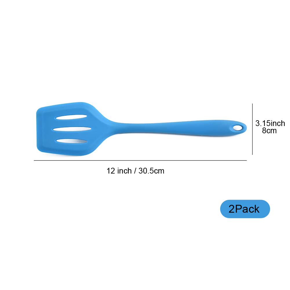 2-Pack Small Silicone Turner - High Heat Resistant Slotted Spatula for Cooking Fish, Eggs, Pancakes - 12 Inch Purple Kitchen Utensils - Perfect for Nonstick Pans, Grilling & Baking