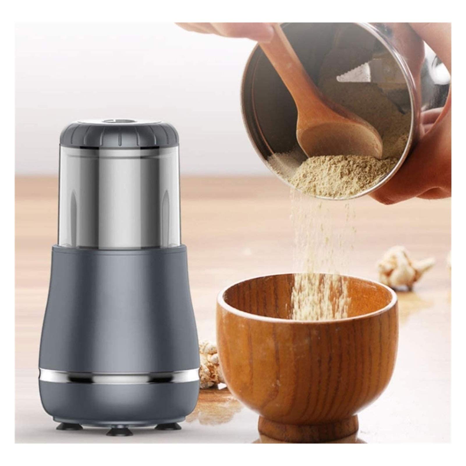Electric Spice and Coffee Grinder with Detachable Cup - Stainless Steel Blades (SUS304) - Easy to Clean - Perfect for Kitchen, Camping & Travel