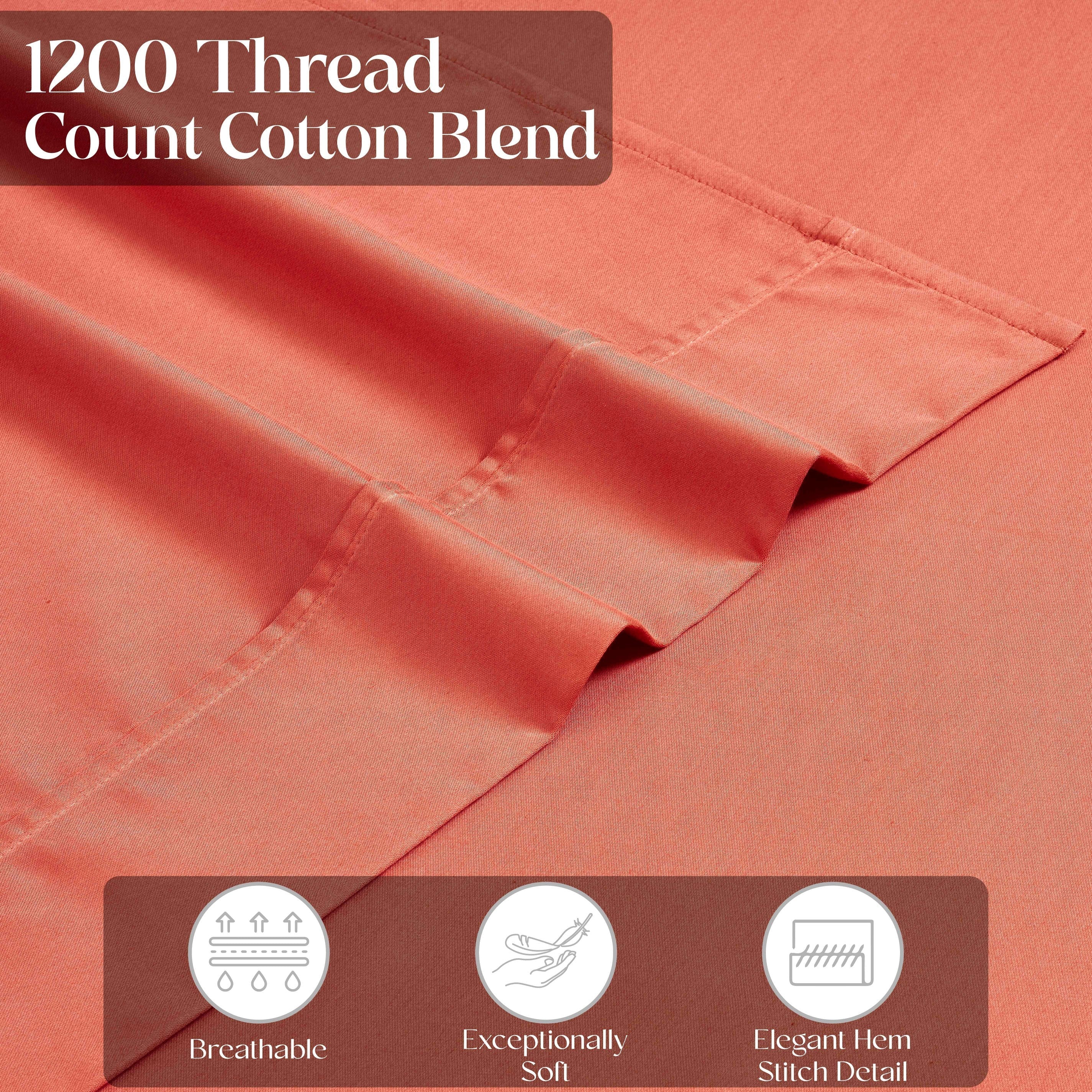 1200 Thread Count Cotton Rich Solid Deep Pocket Bed Sheet Set - Queen Size, Ultra Soft & Breathable - Perfect for Luxury Hotels, Guest Rooms & Master Bedrooms