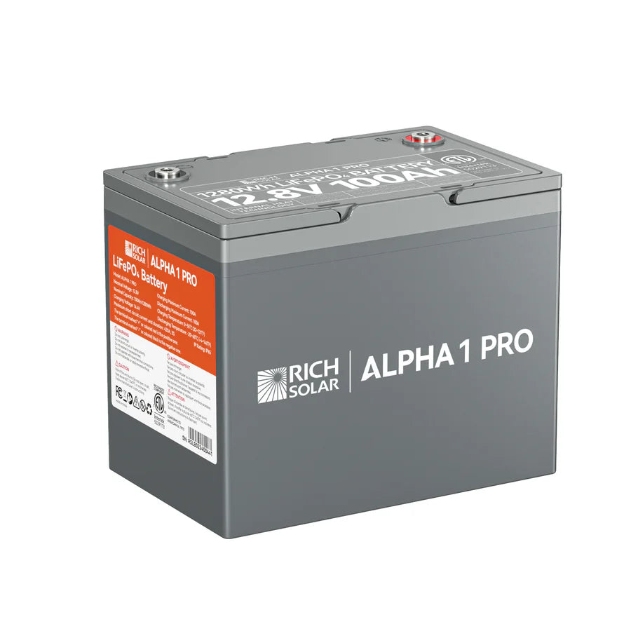 Rich Solar 12V 100Ah LiFePO4 Lithium Iron Phosphate Deep Cycle Battery with Built-in Heating & Bluetooth Monitoring | ALPHA Series (ALPHA 1, ALPHA 1 LITE, ALPHA 1 PRO) | Perfect for Solar Power Systems, RVs, Marine & Off-Grid Applications