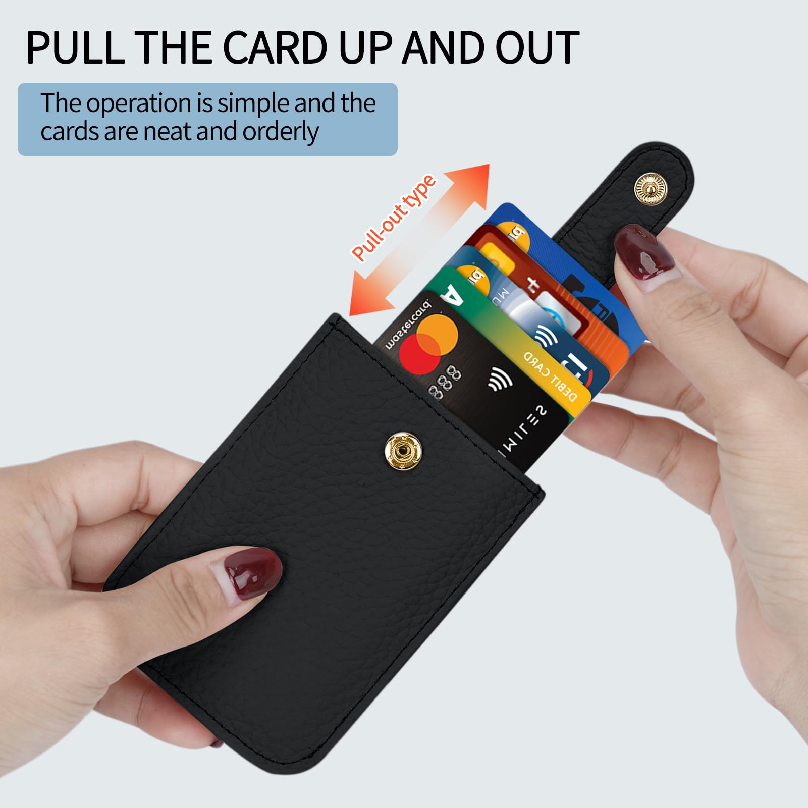 Unaone Slim Minimalist RFID Blocking Wallet - Soft Leather Front Pocket Card Holder for Men & Women | Pull-Out Card Organizer | Perfect for Travel, Work & Everyday Use (Black)