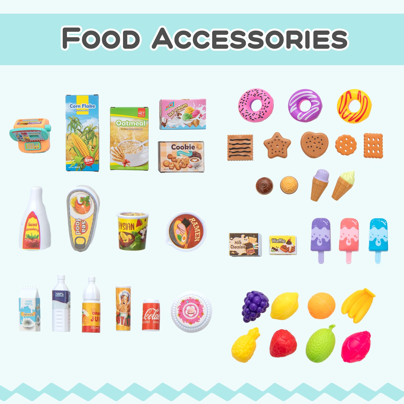 **GLACER Wooden Grocery Store Pretend Play Set for Kids Ages 3+ - Includes 40 Play Food Accessories, Cash Register, Moving Conveyor, Shopping Cart & 3 LED Light Strips - Educational Toy for Role Play & Imagination Development (Perfect for Home, Classroom & Playroom)**